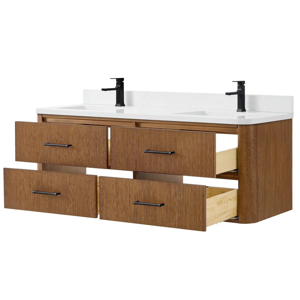 60" Francesca Double Wall Mounted Bathroom Vanity Toasted Walnut Matte Black Trim by wyndham View 3
