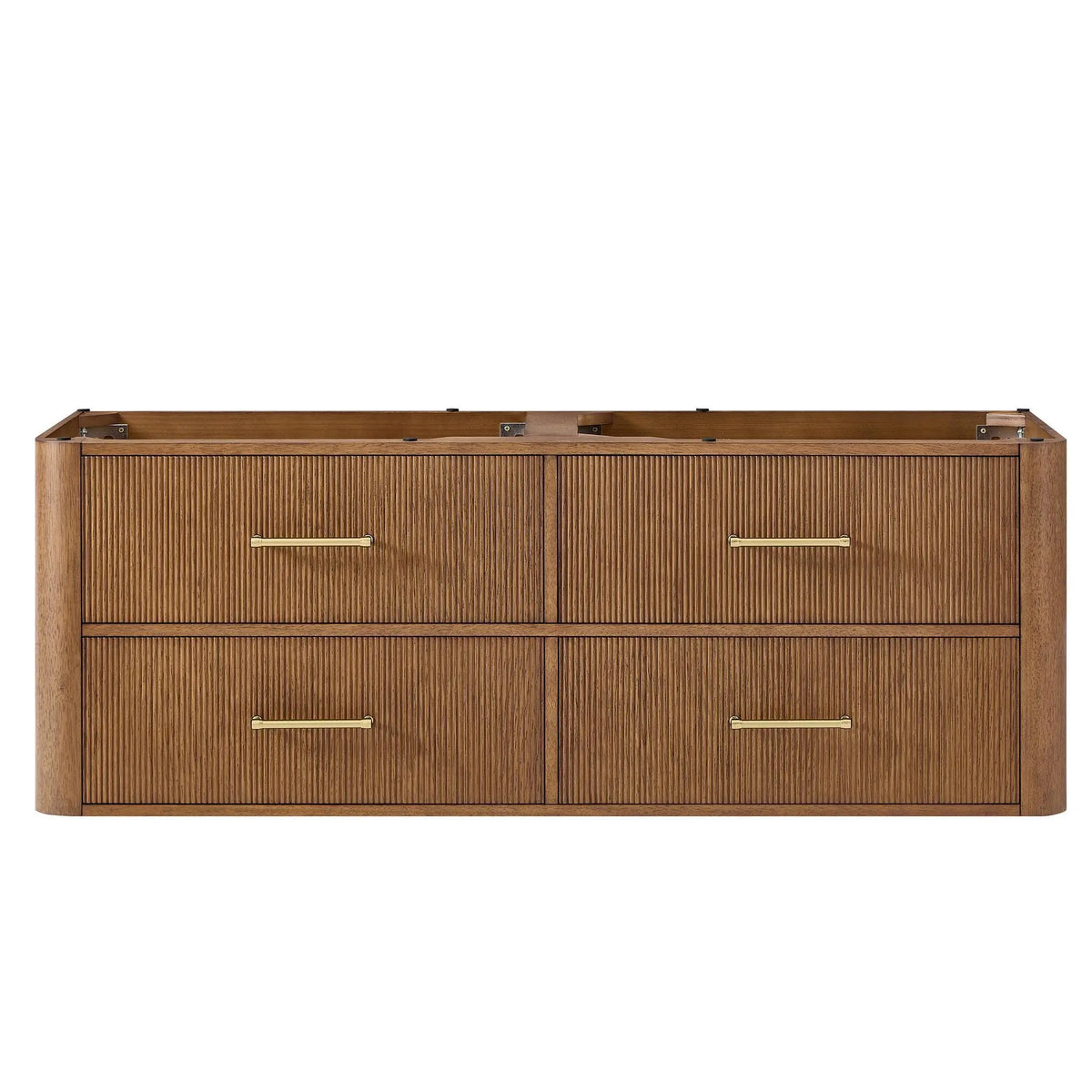 60" Francesca Double Wall Mounted Bathroom Vanity Toasted Walnut Satin Bronze Trim by wyndham View 21