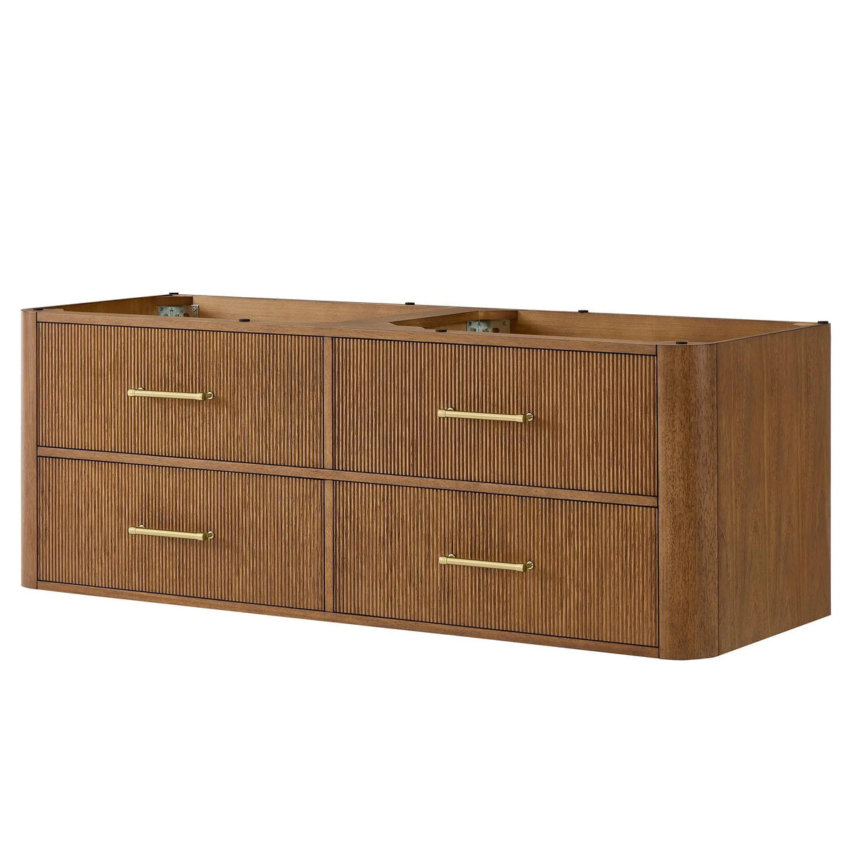 60" Francesca Double Wall Mounted Bathroom Vanity Toasted Walnut Satin Bronze Trim by wyndham View 24