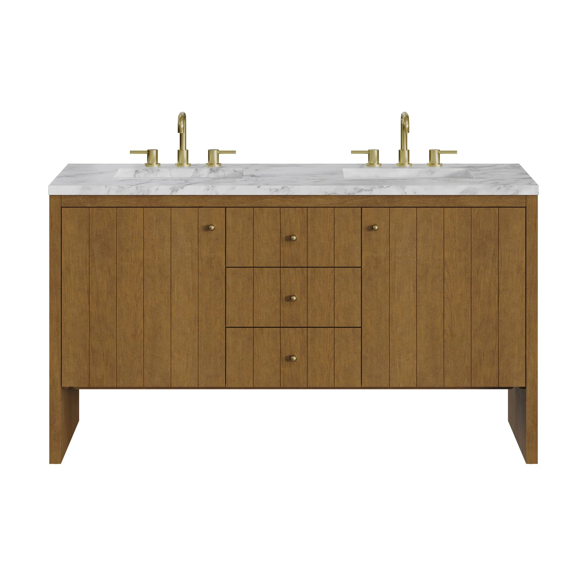 60" Hudson Double Vanity in Honey Oak by James Martin Vanities-Carrara White Marble