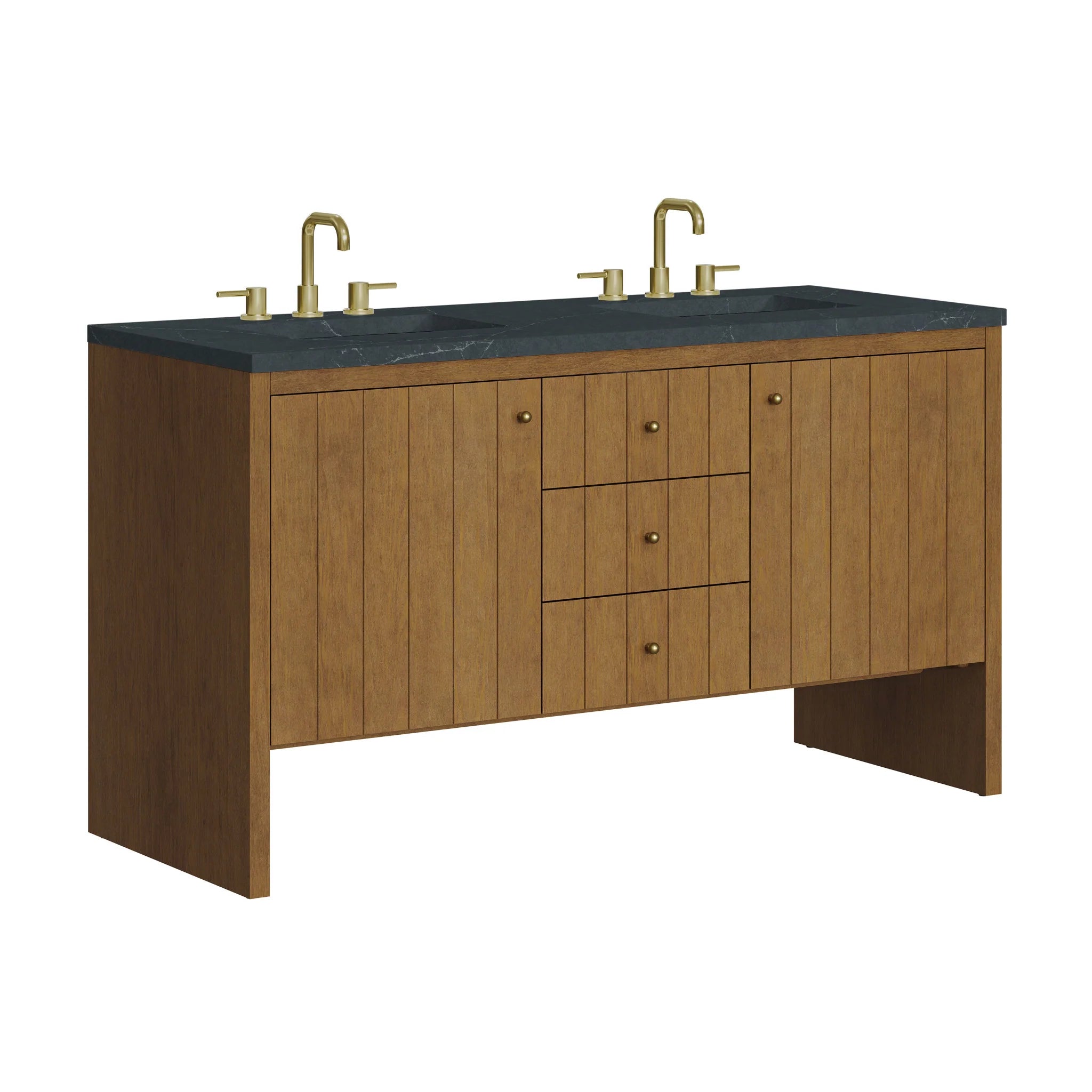 60" Hudson Double Vanity in Honey Oak by James Martin Vanities-Charcoal Soapstone Silestone 10