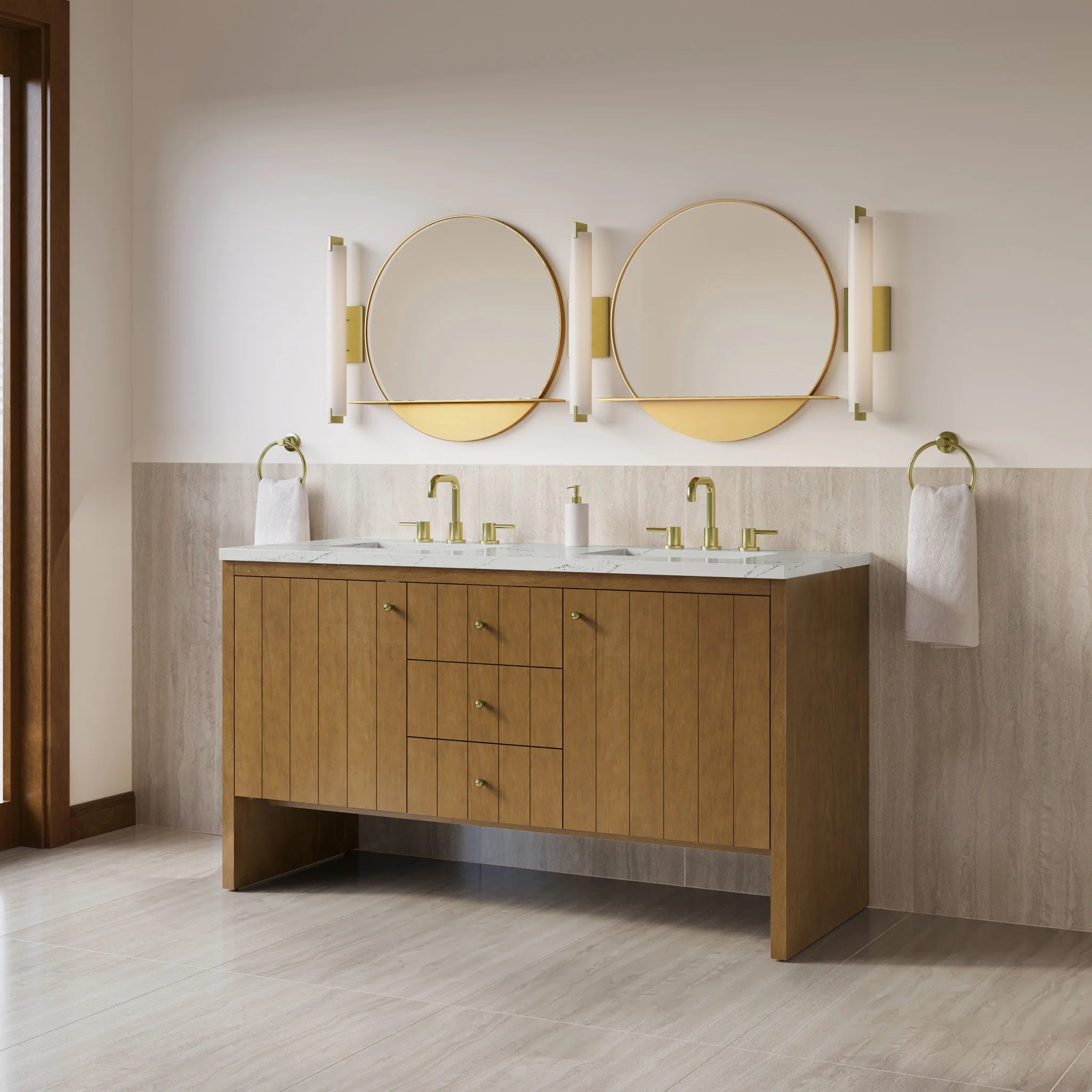 60" Hudson Double Vanity in Honey Oak by James Martin Vanities-Ethereal Noctis Silestone 2