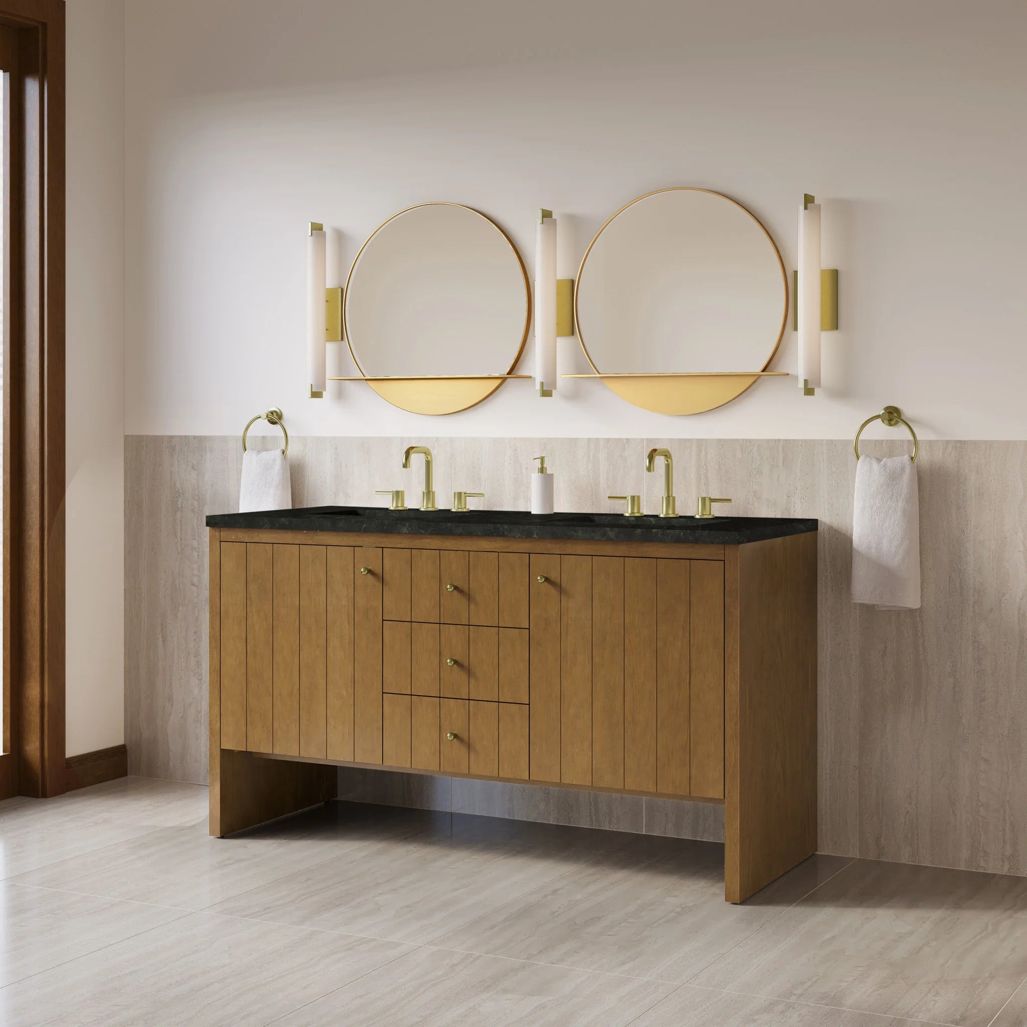 60" Hudson Double Vanity in Honey Oak by James Martin Vanities-Phantome Eclos 2