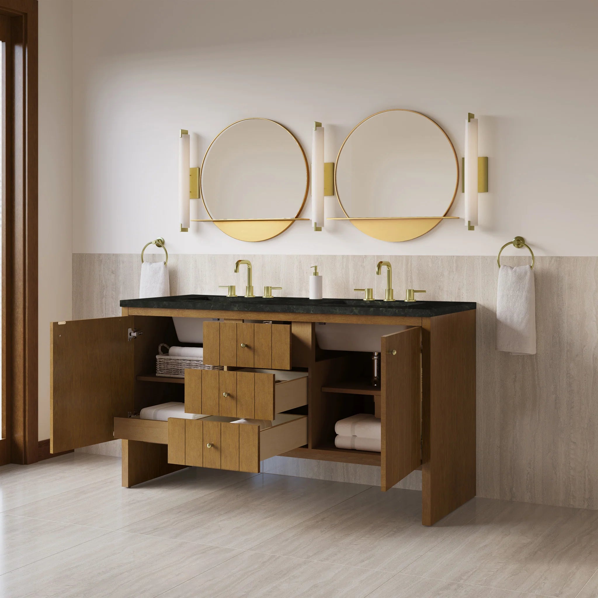 60" Hudson Double Vanity in Honey Oak by James Martin Vanities-Phantome Eclos 3