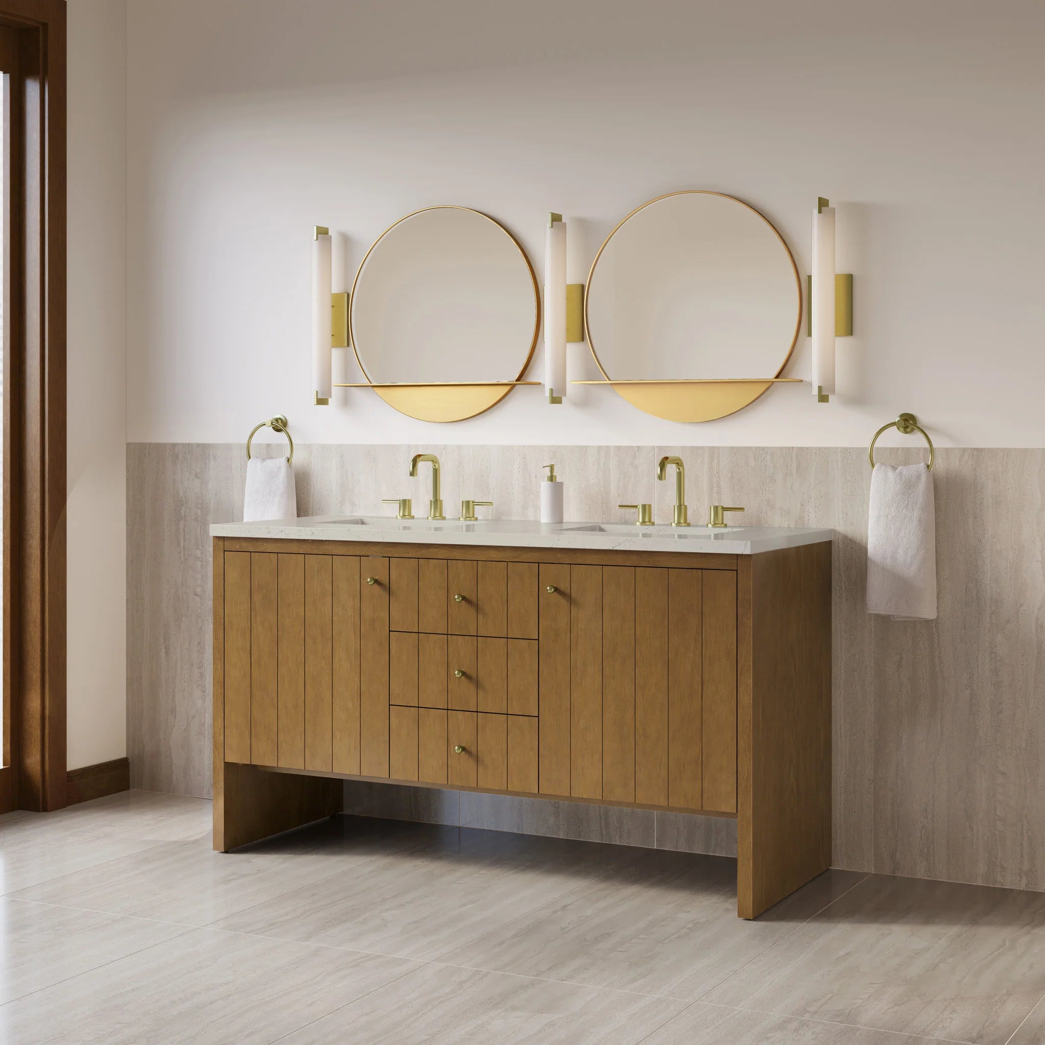 60" Hudson Double Vanity in Honey Oak by James Martin Vanities-Siberian Silestone 2