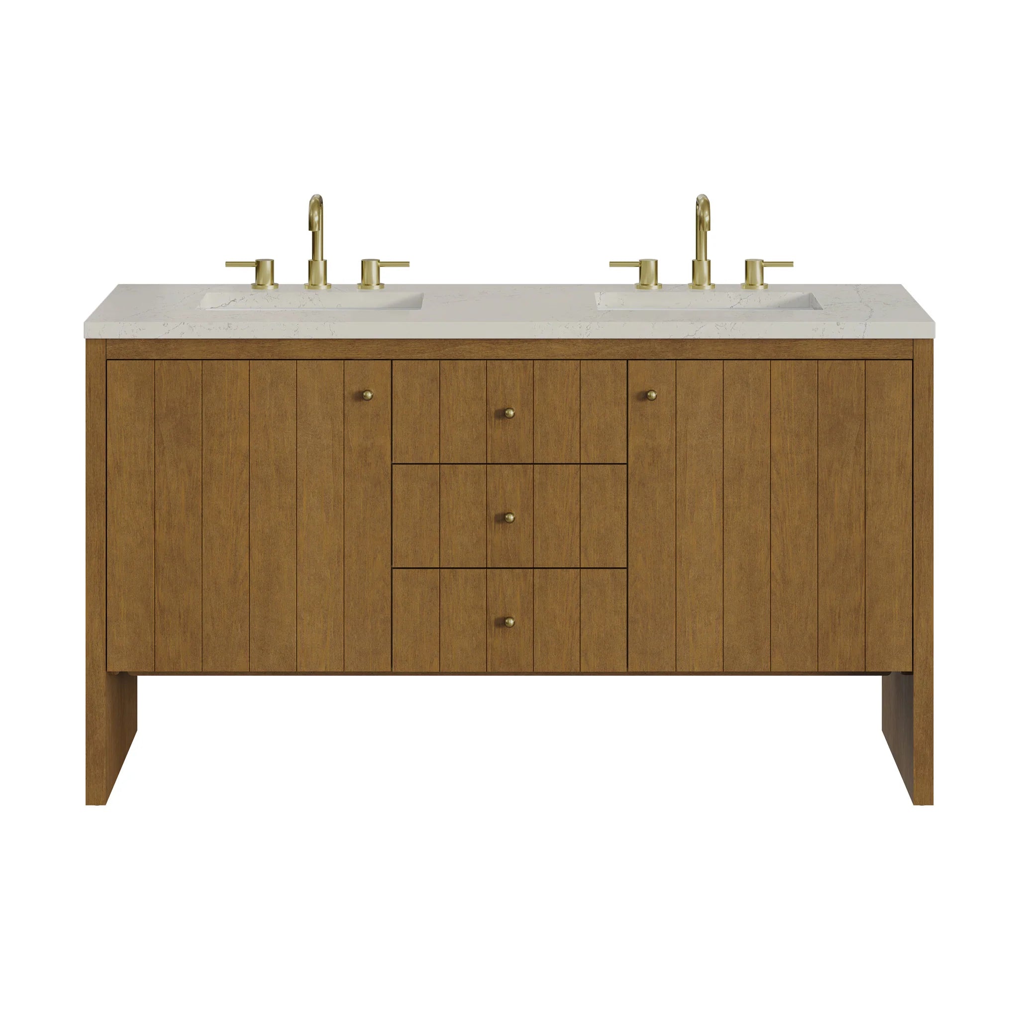60" Hudson Double Vanity in Honey Oak by James Martin Vanities-Siberian Silestone