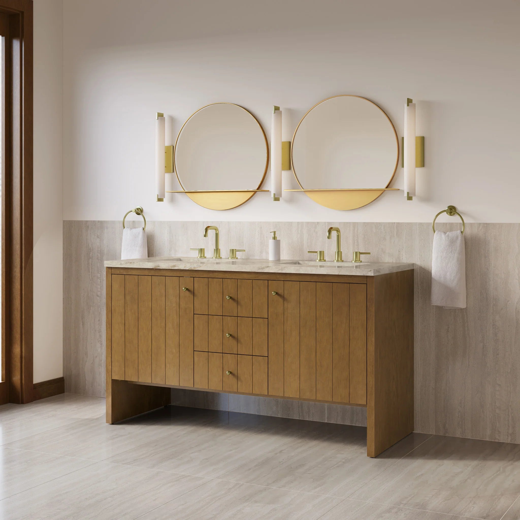 60" Hudson Double Vanity in Honey Oak by James Martin Vanities-Tajnar Eclos 2