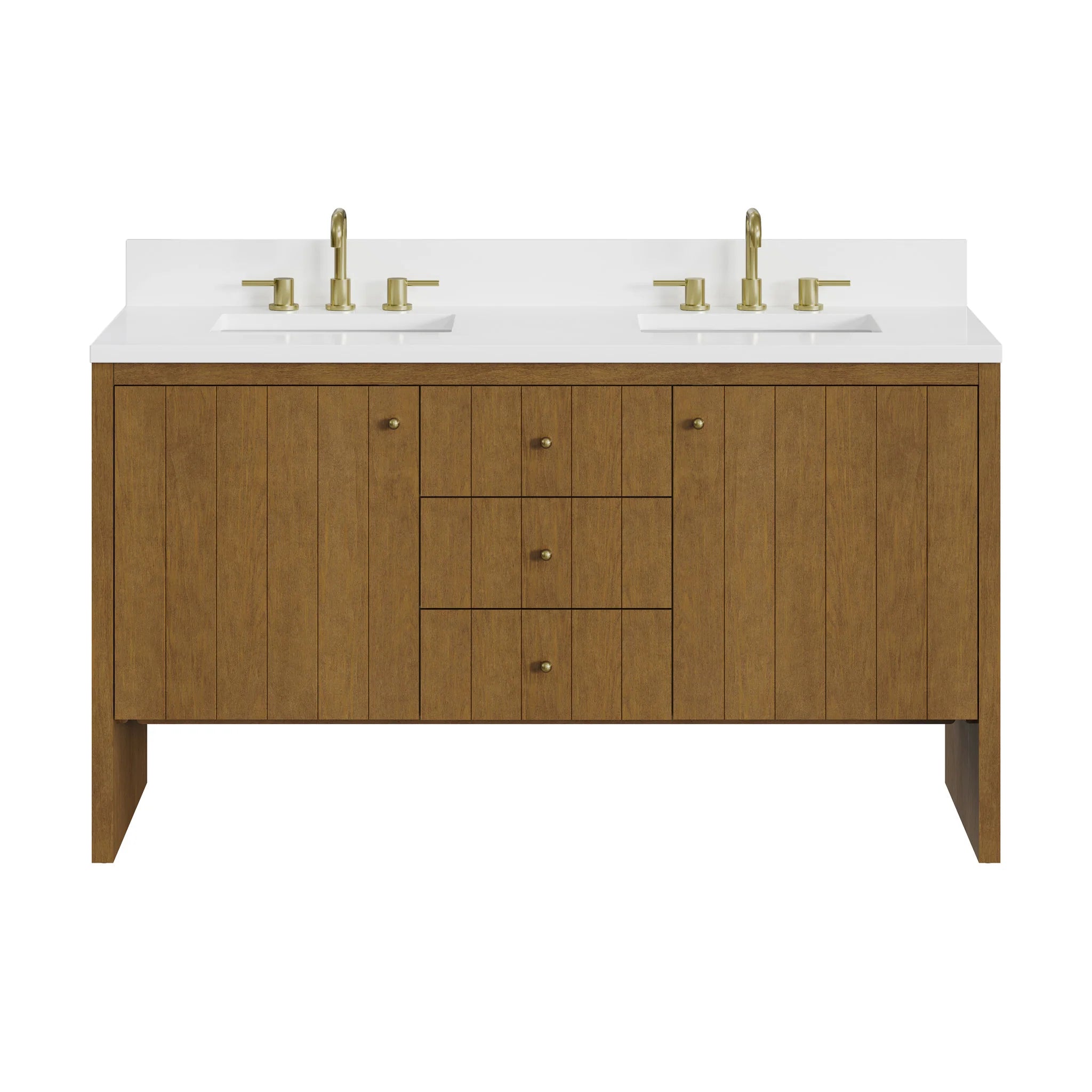 60" Hudson Double Vanity in Honey Oak by James Martin Vanities-White Zeus Silestone 1