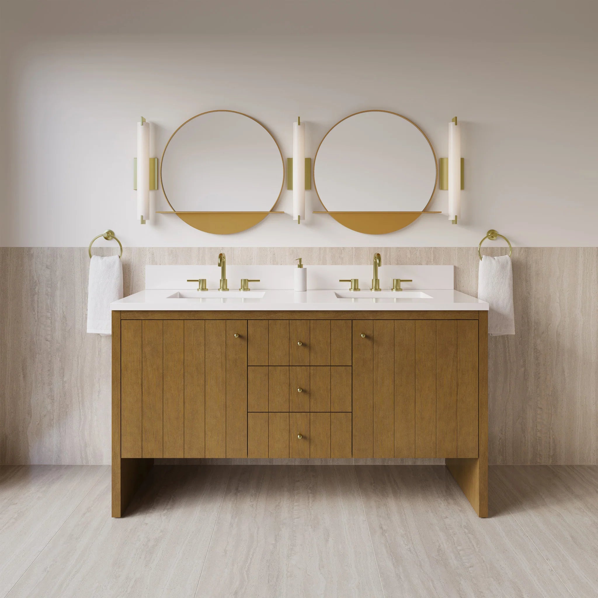 60" Hudson Double Vanity in Honey Oak by James Martin Vanities-White Zeus Silestone 3