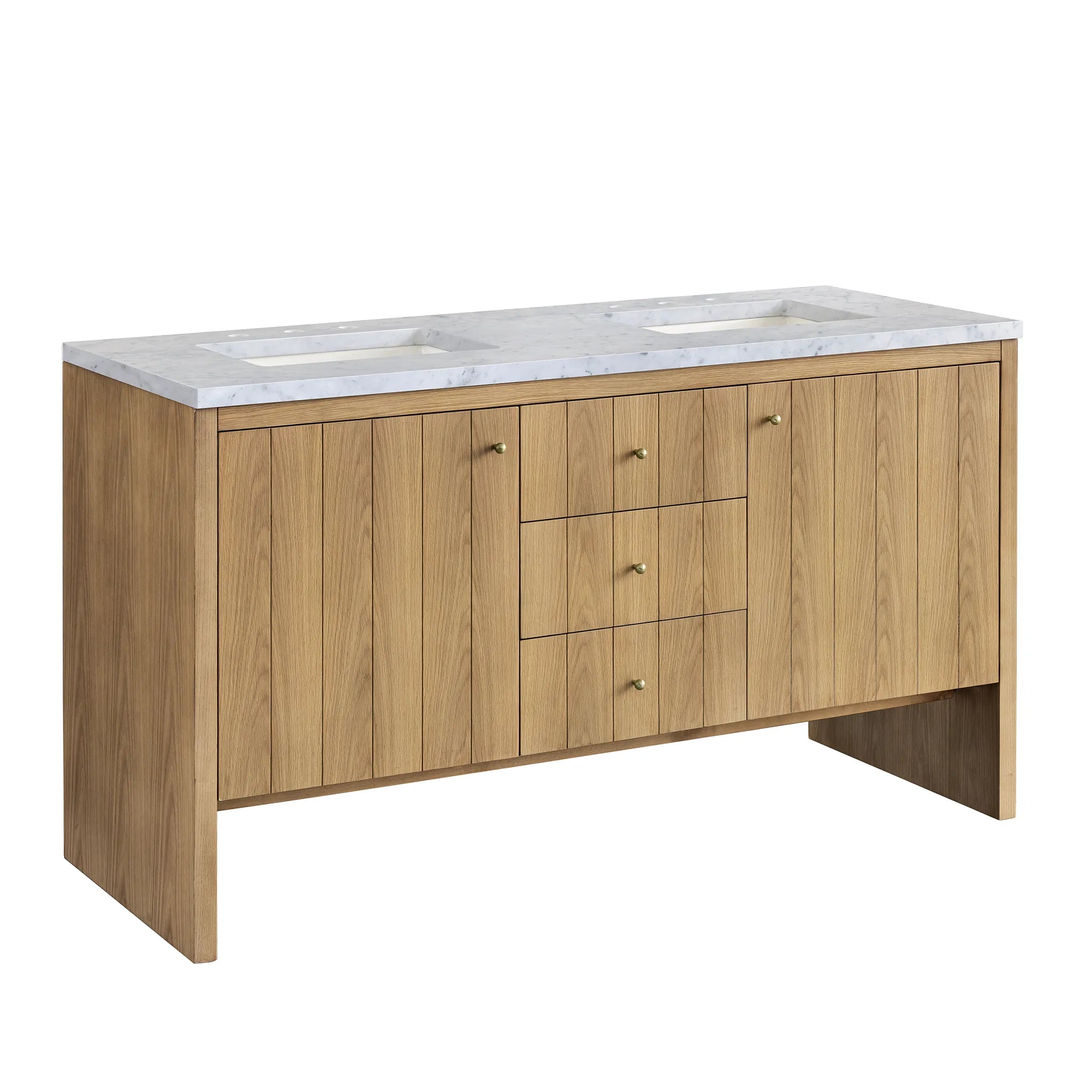 60" Hudson Double Vanity in Light Natural Oak-Carrara White Marble-8" Widespread image 5