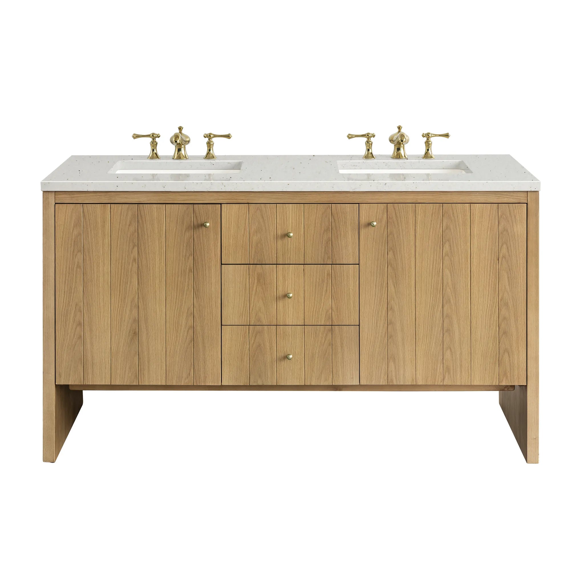 60" Hudson Double Vanity in Light Natural Oak-Lime Delight Silestone-8" Widespread image