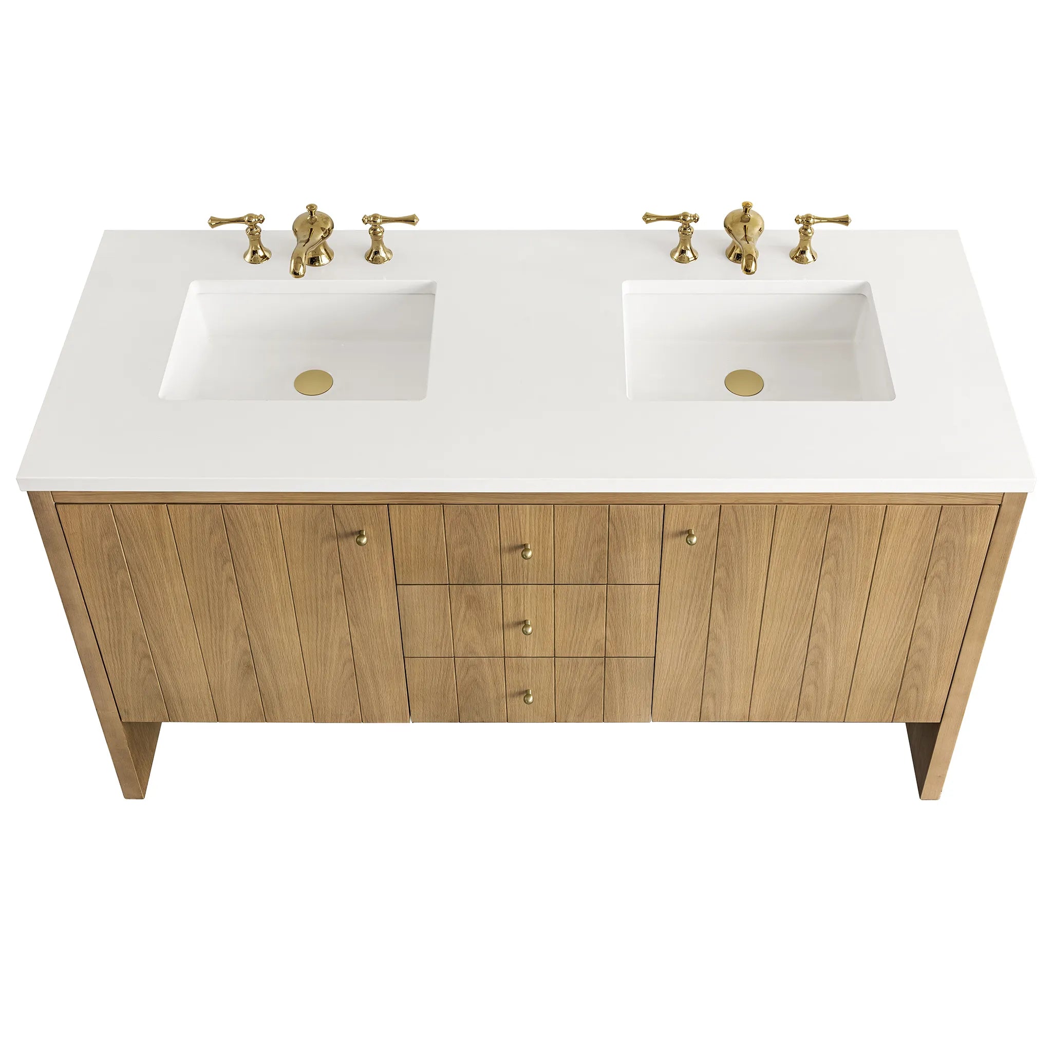 60" Hudson Double Vanity in Light Natural Oak w/FreePower Wireless Charger-Cabinet Only-Not Available image 3