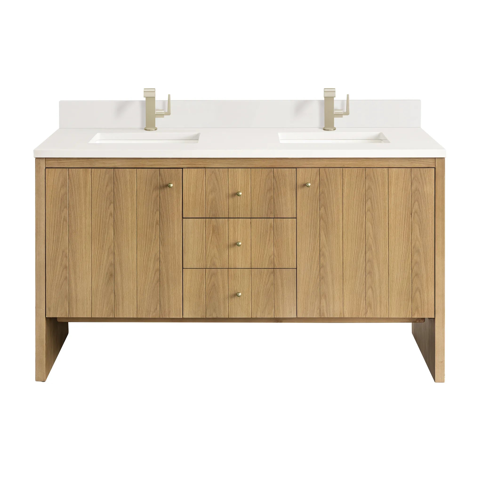 60" Hudson Double Vanity in Light Natural Oak-White Zeus Silestone & Backsplash-Single Hole image