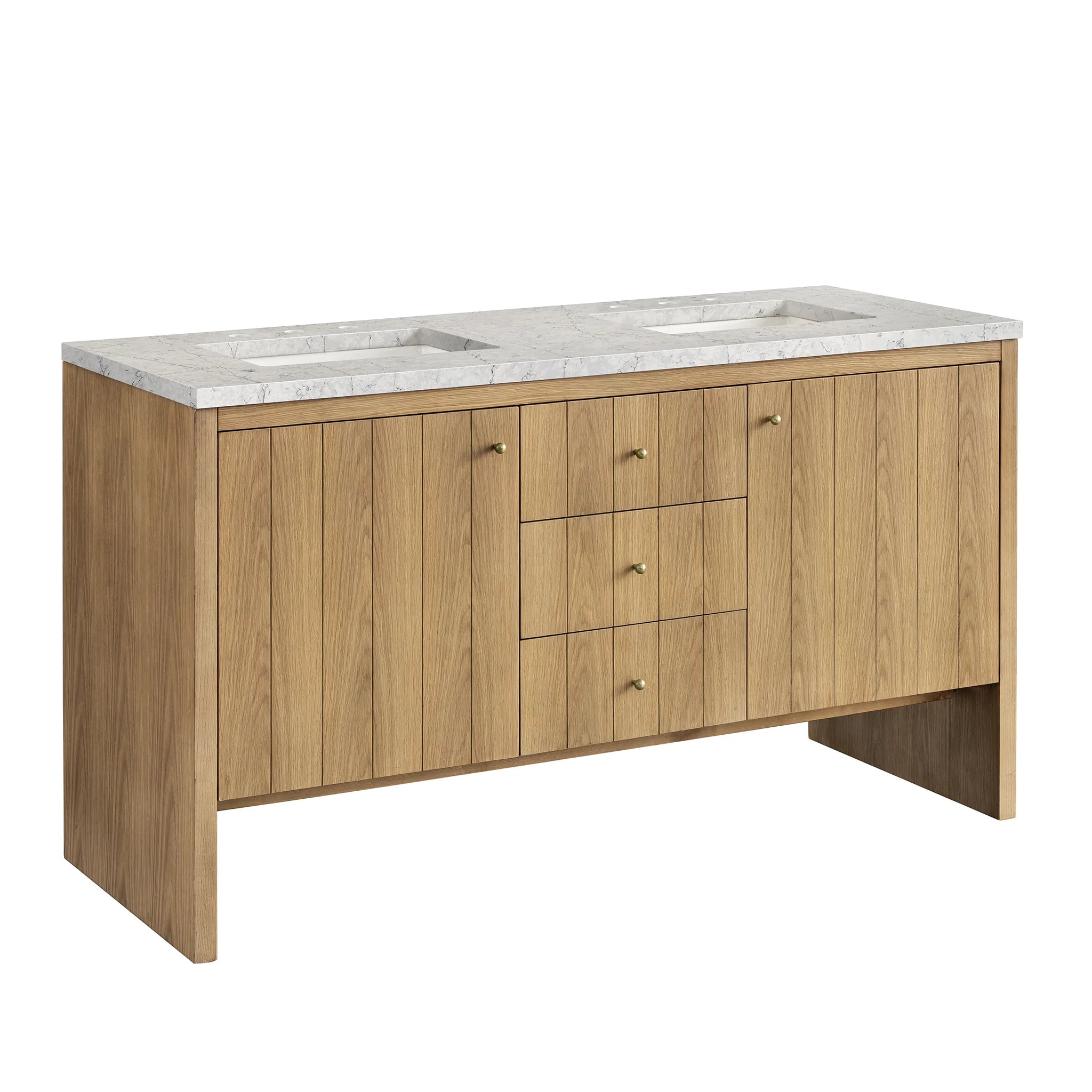 60" Hudson Double Vanity in Light Natural Oak Wireless Charger-Eternal Jasmine Pearl Silestone-8" Widespread image 9