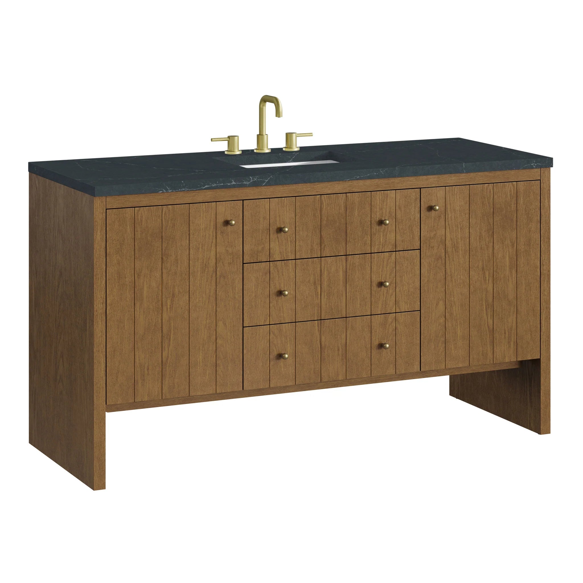 60" Hudson Single Vanity in Honey Oak by James Martin Vanities-Charcoal Soapstone Silestone 10