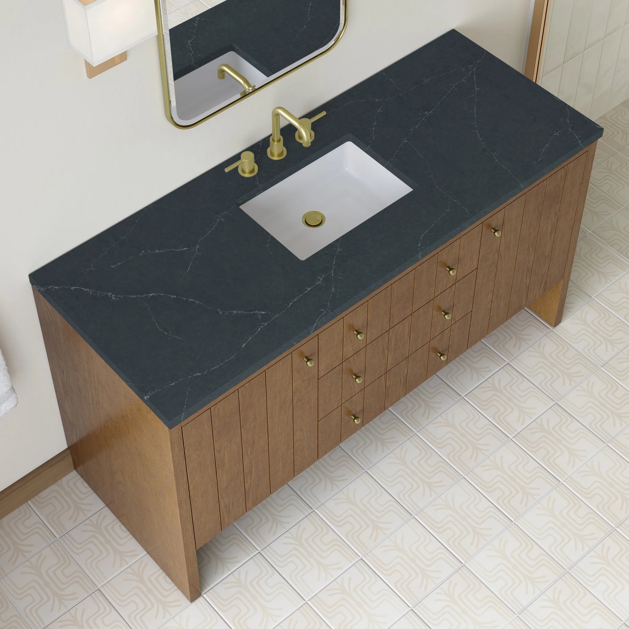 60" Hudson Single Vanity in Honey Oak by James Martin Vanities-Charcoal Soapstone Silestone 6