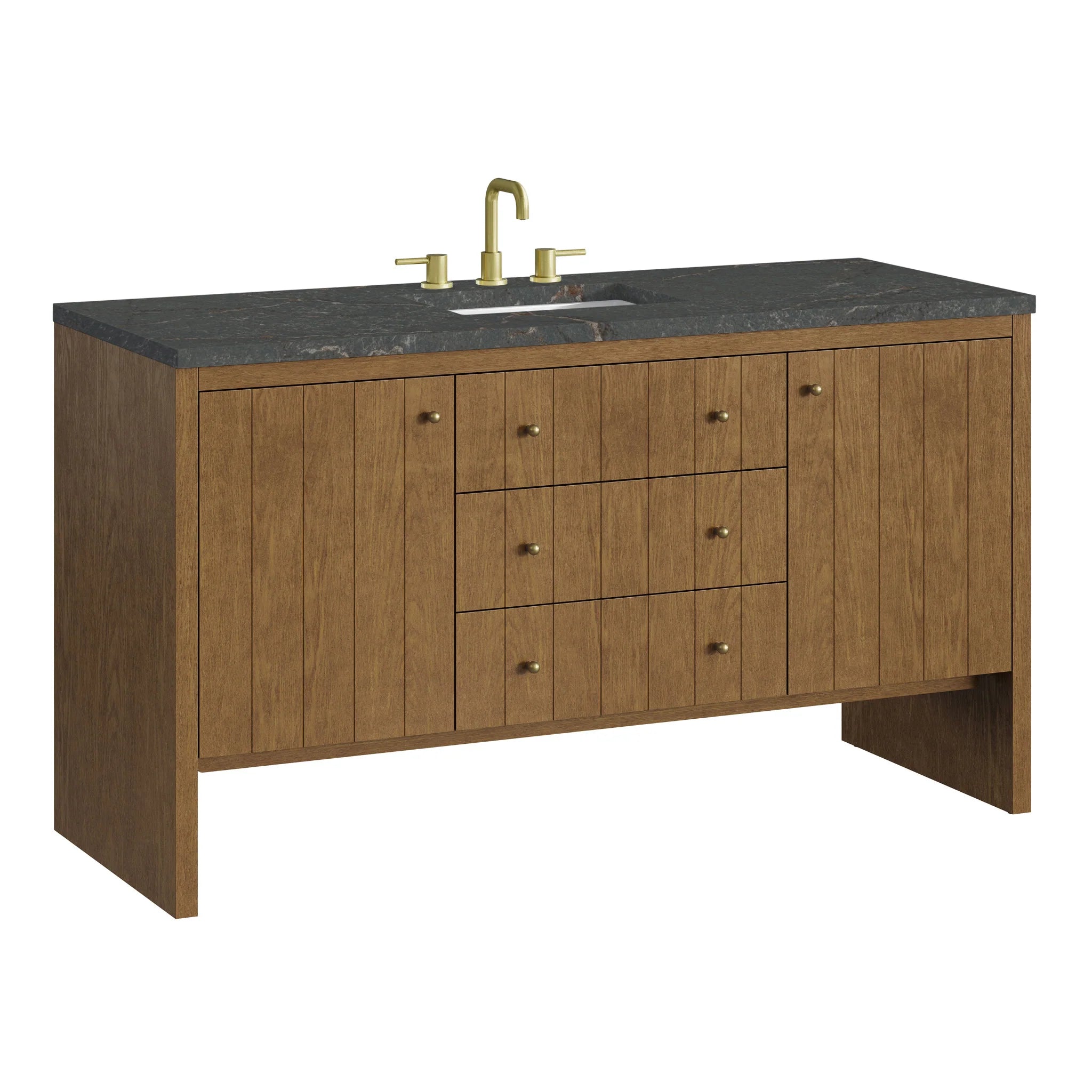 60" Hudson Single Vanity in Honey Oak by James Martin Vanities-Parisien Bleu Silestone 10