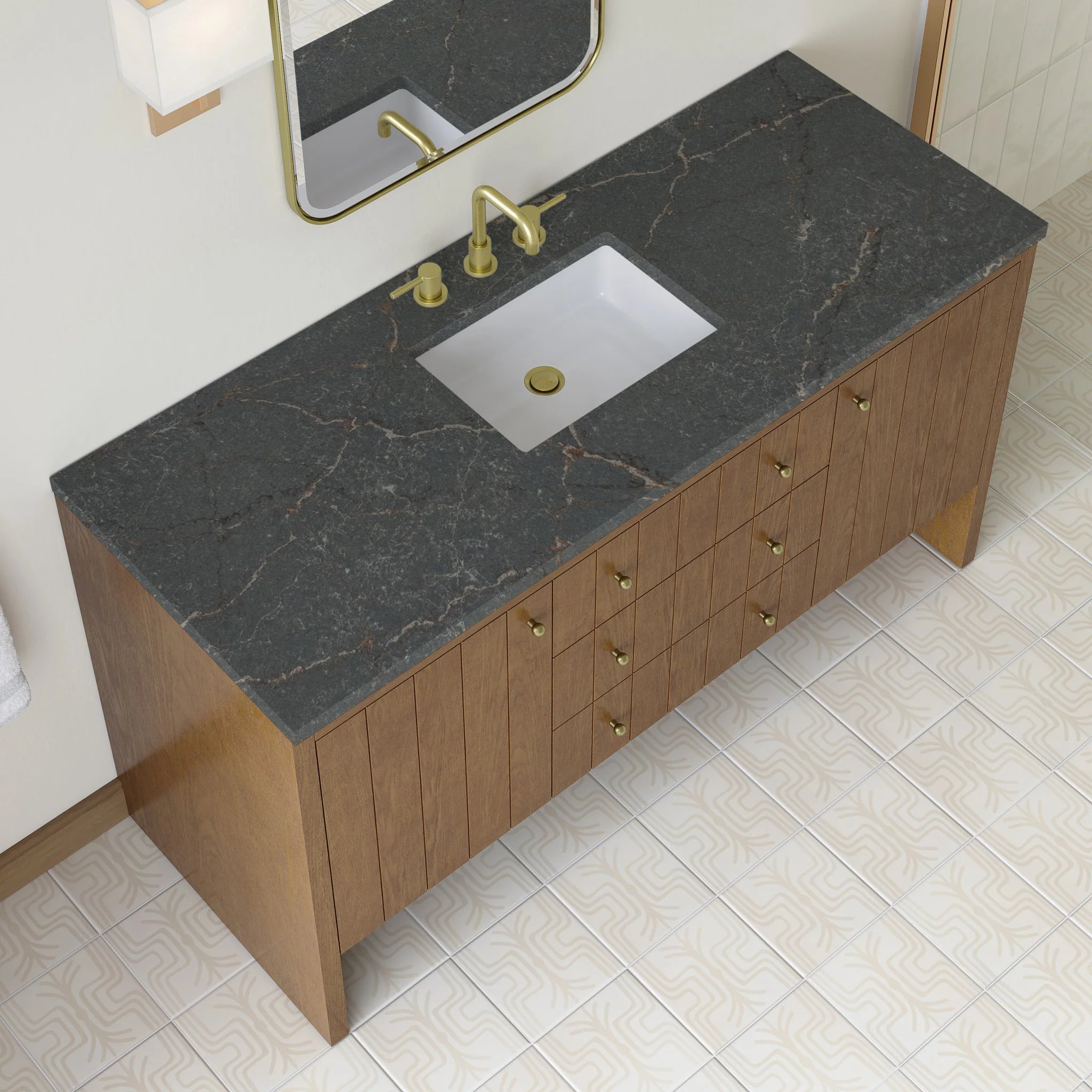60" Hudson Single Vanity in Honey Oak by James Martin Vanities-Parisien Bleu Silestone 6
