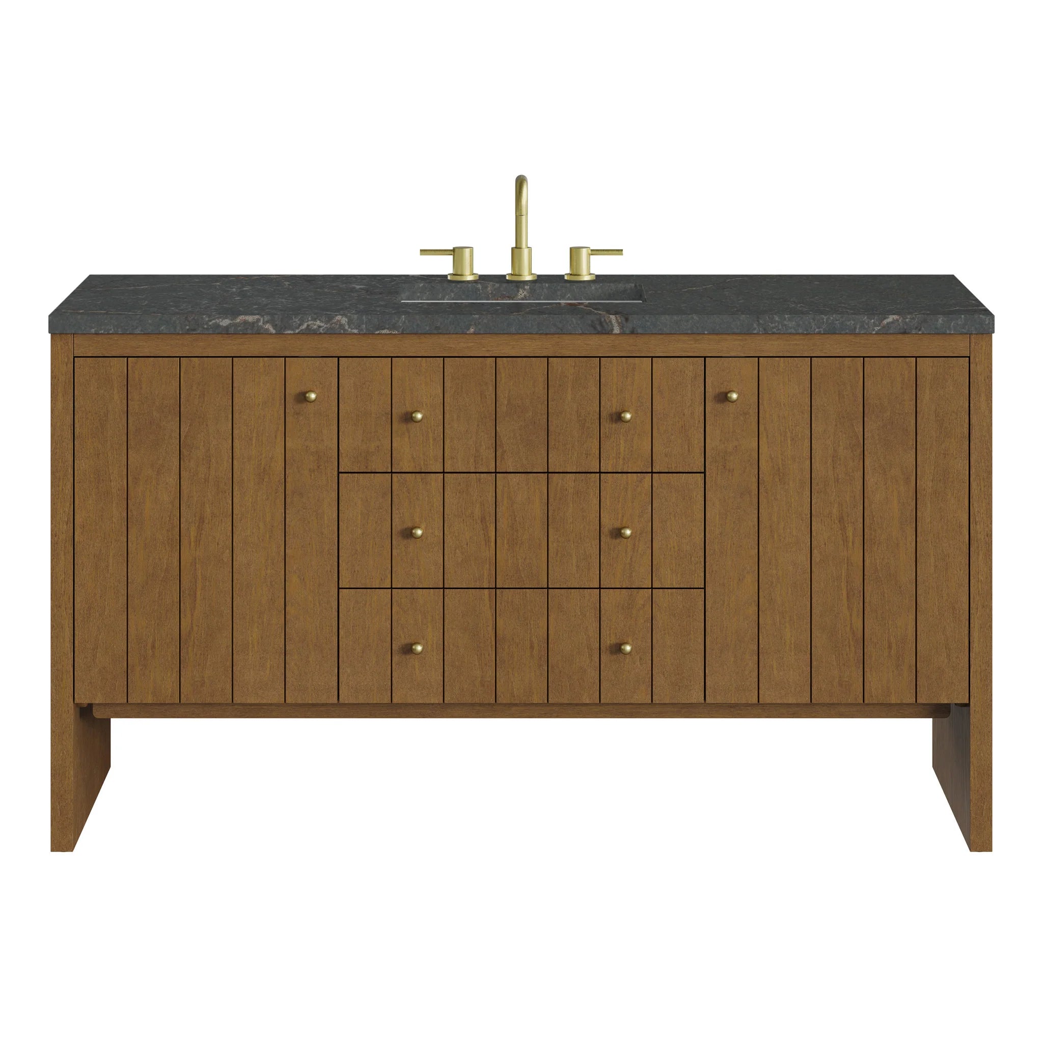 60" Hudson Single Vanity in Honey Oak by James Martin Vanities-Parisien Bleu Silestone