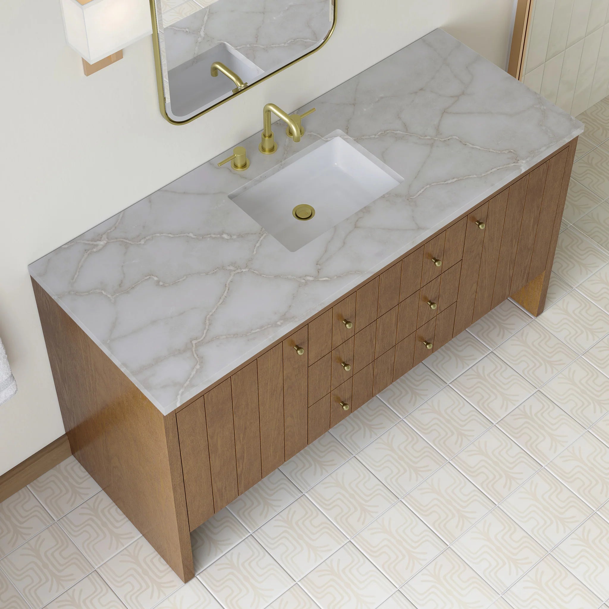 60" Hudson Single Vanity in Honey Oak by James Martin Vanities-Victorian Silver Silestone 6