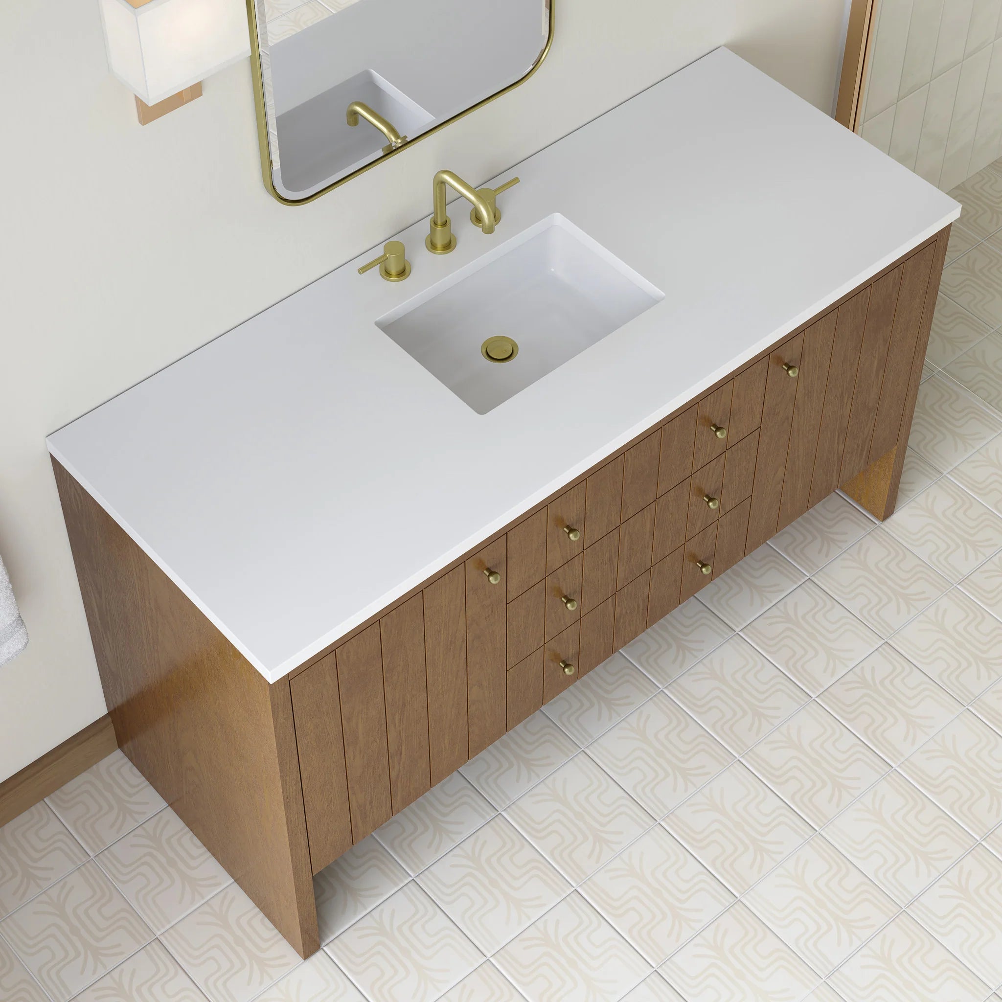 60" Hudson Single Vanity in Honey Oak by James Martin Vanities-White Zeus Silestone 10