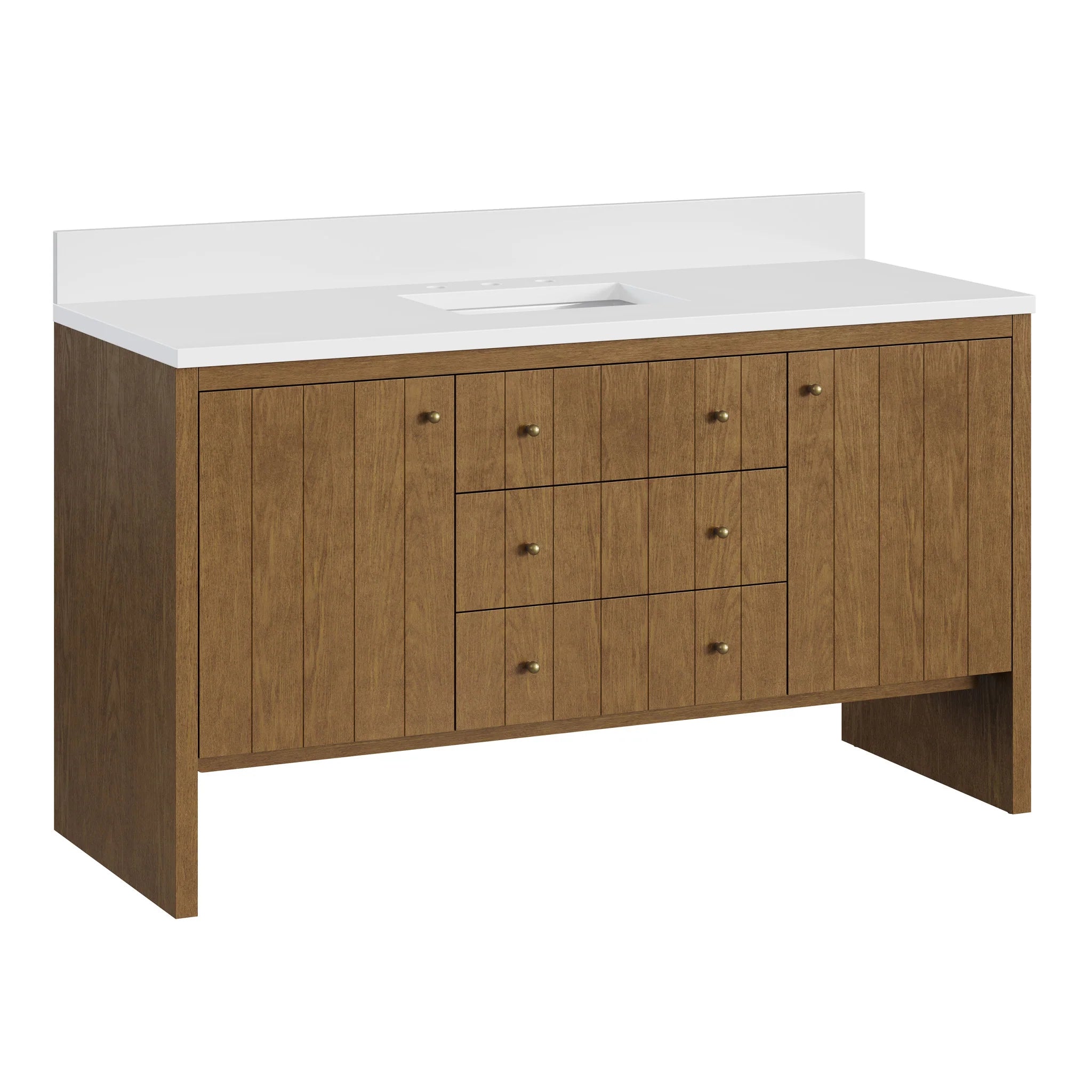 60" Hudson Single Vanity in Honey Oak by James Martin Vanities-White Zeus Silestone 15