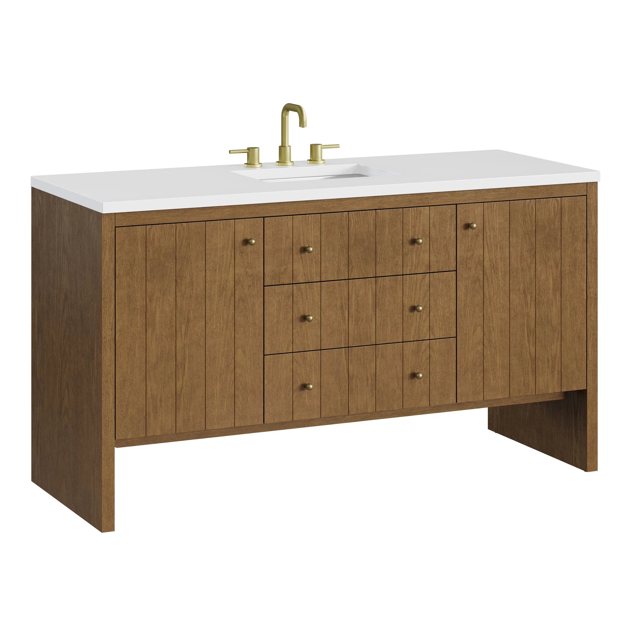 60" Hudson Single Vanity in Honey Oak by James Martin Vanities-White Zeus Silestone 16