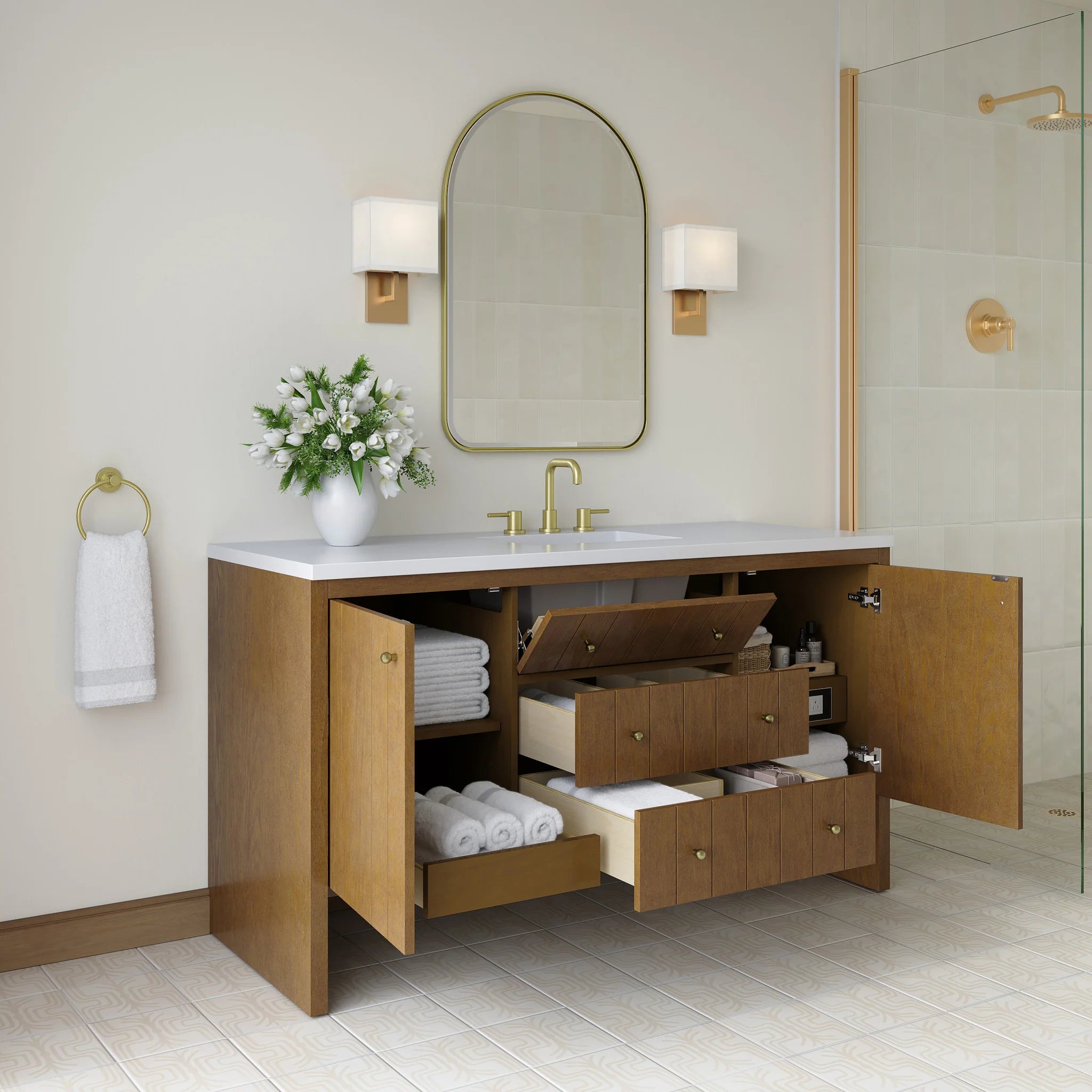 60" Hudson Single Vanity in Honey Oak by James Martin Vanities-White Zeus Silestone 6