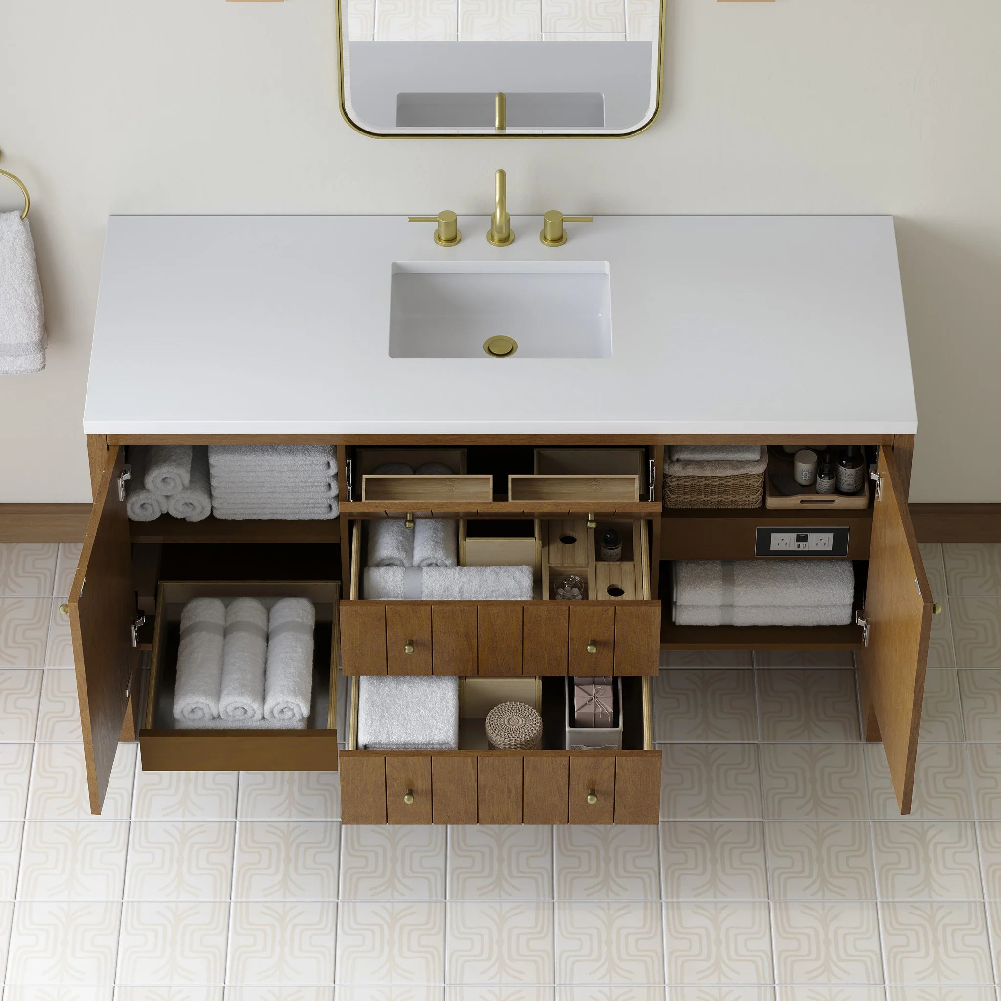 60" Hudson Single Vanity in Honey Oak by James Martin Vanities-White Zeus Silestone 7