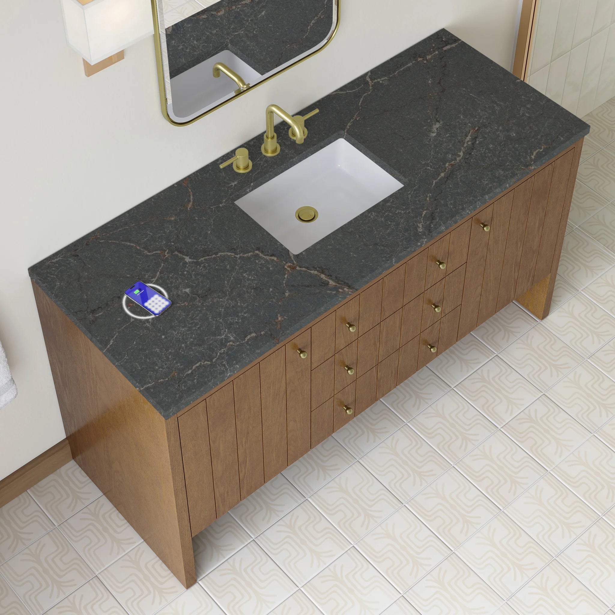 60" Hudson Single Vanity in Honey Oak w/FreePower Wireless Charger by James Martin Vanities-Parisien Bleu Silestone 6
