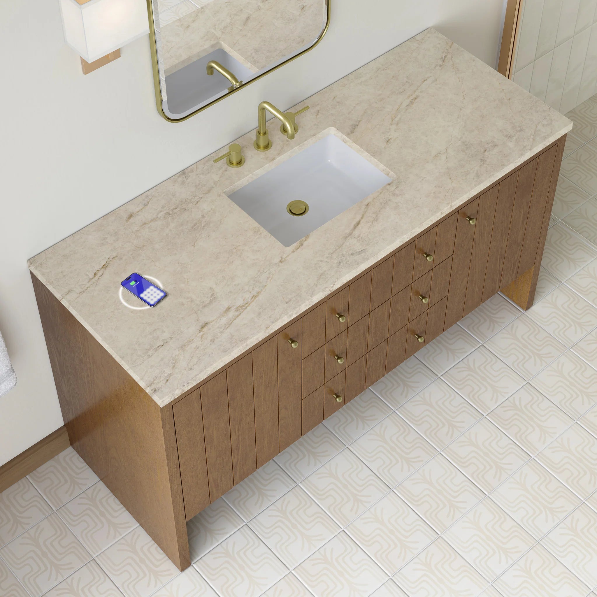 60" Hudson Single Vanity in Honey Oak w/FreePower Wireless Charger by James Martin Vanities-Tajnar Eclos 6