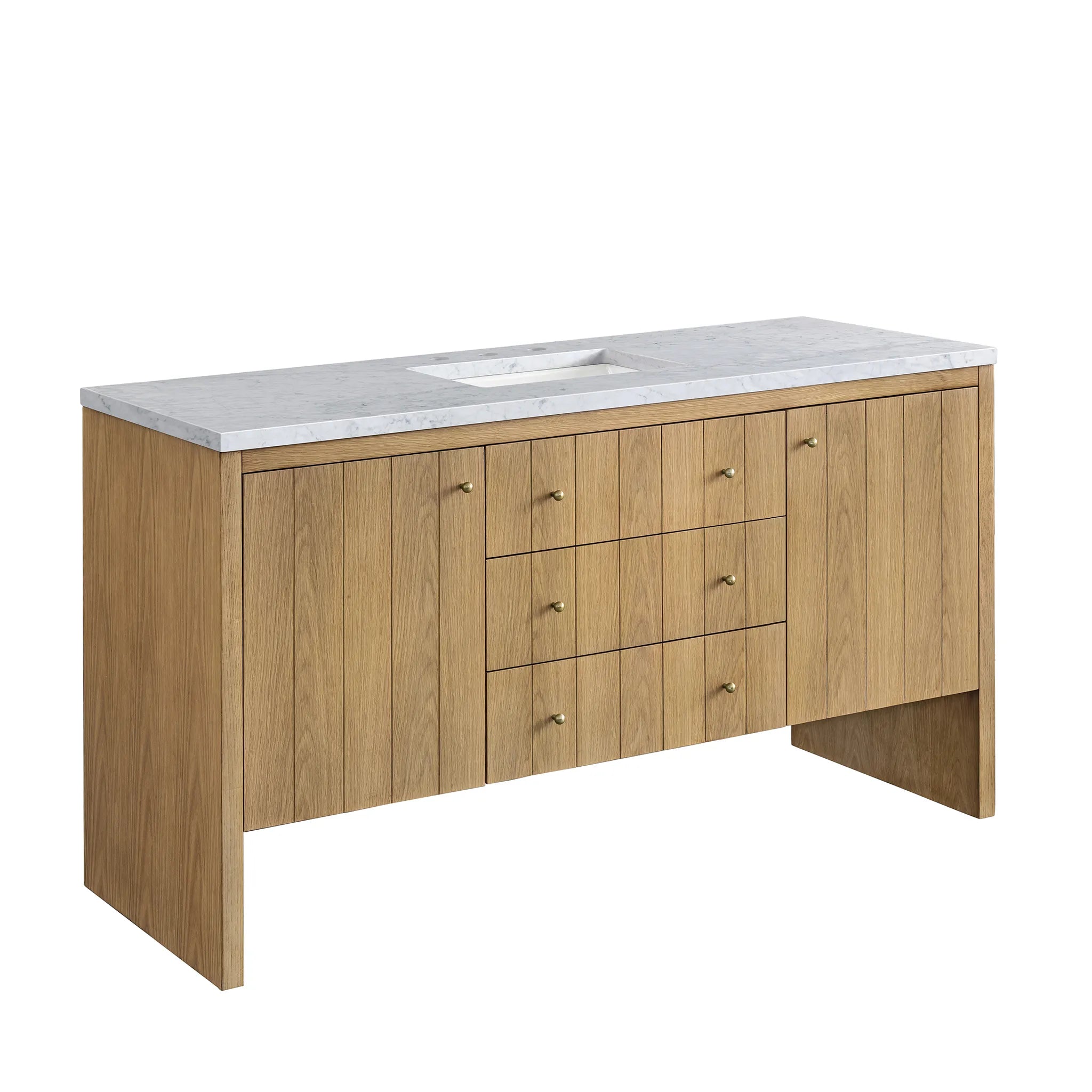 60" Hudson Single Vanity in Light Natural Oak-Carrara White Marble-8" Widespread image 6