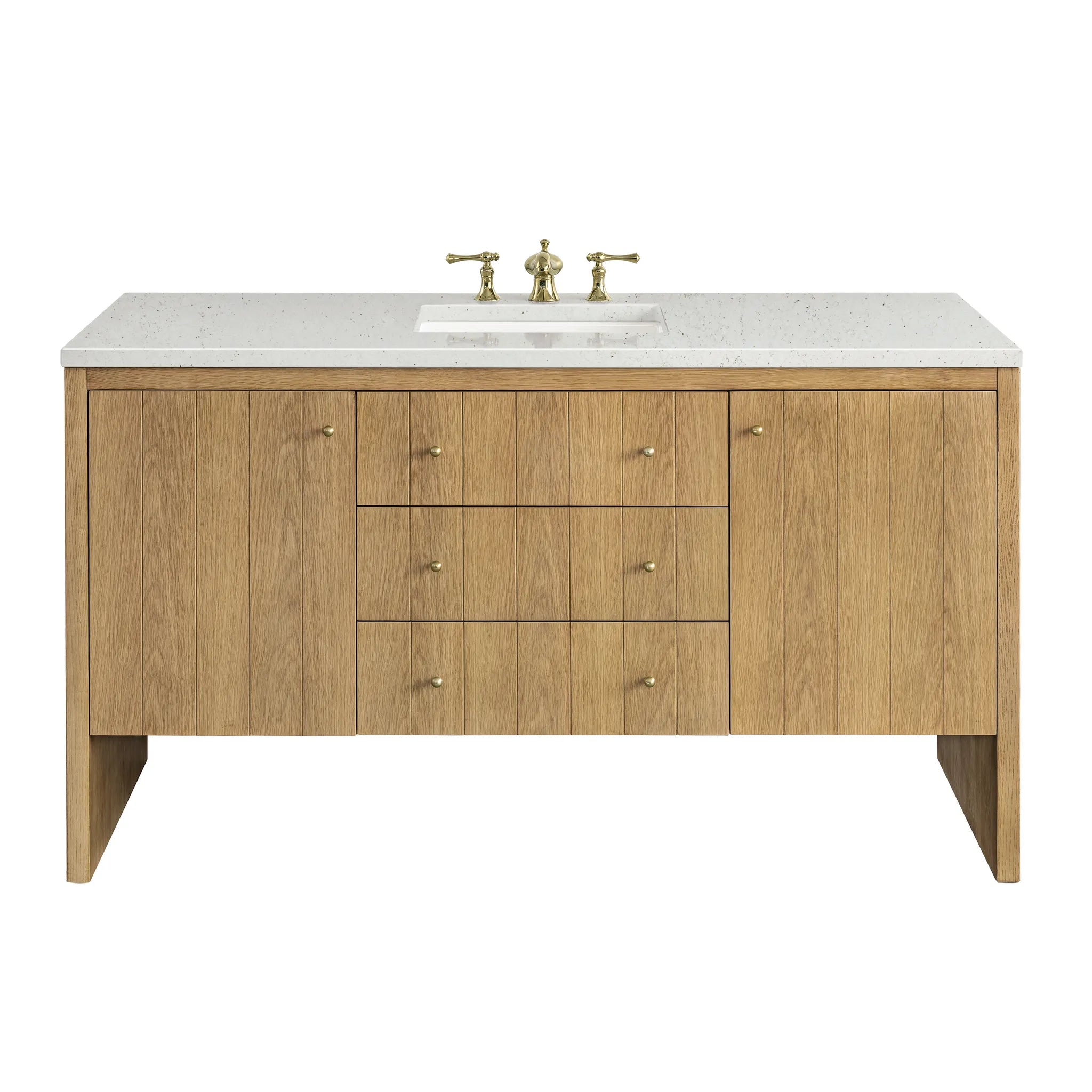 60" Hudson Single Vanity in Light Natural Oak-Lime Delight Silestone-8" Widespread image