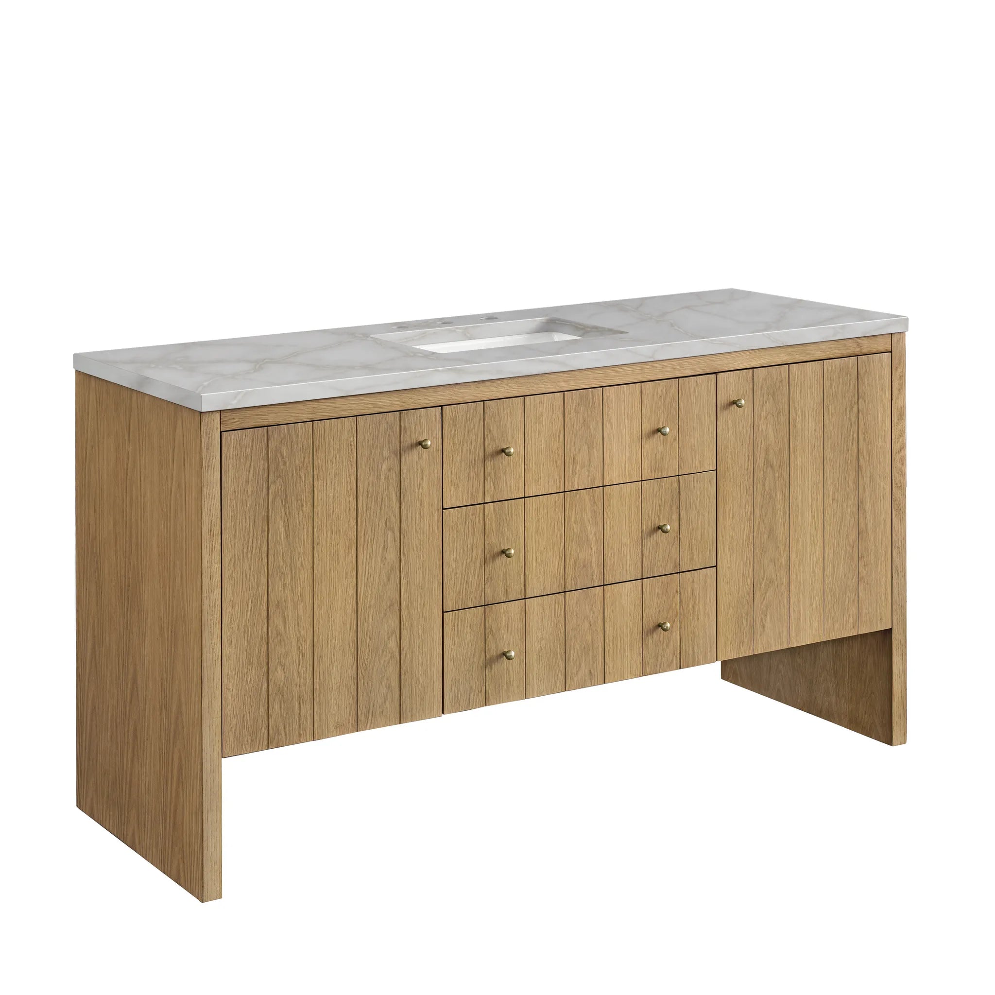 60" Hudson Single Vanity in Light Natural Oak-Victorian Silver Silestone-8" Widespread image 6