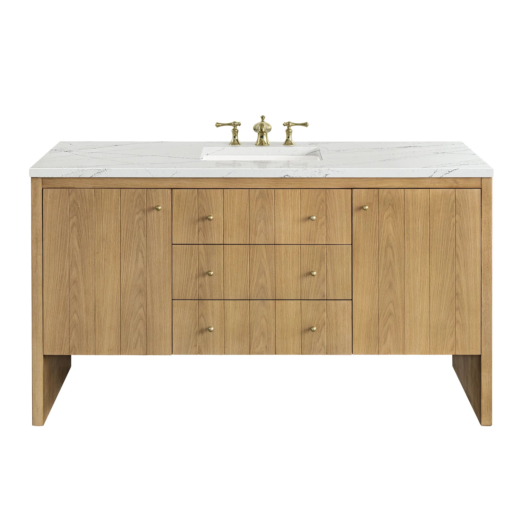 60" Hudson Single Vanity in Light Natural Oak w/FreePower Wireless Charger-Ethereal Noctis Silestone-8" Widespread image