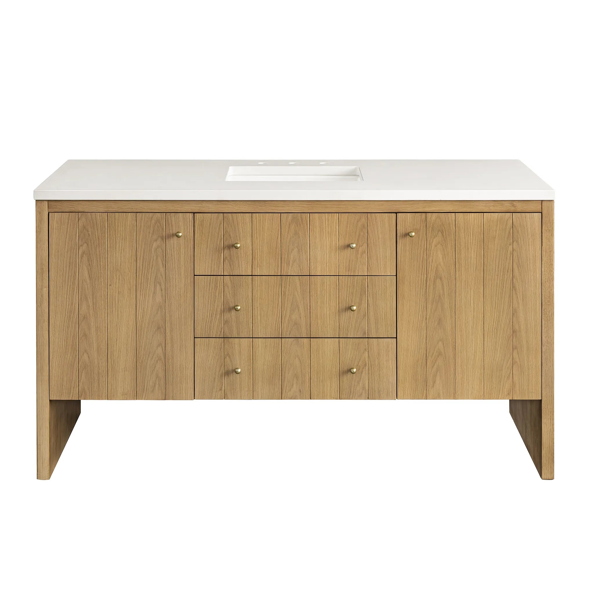 60" Hudson Single Vanity in Light Natural Oak-White Zeus Silestone-8" Widespread image