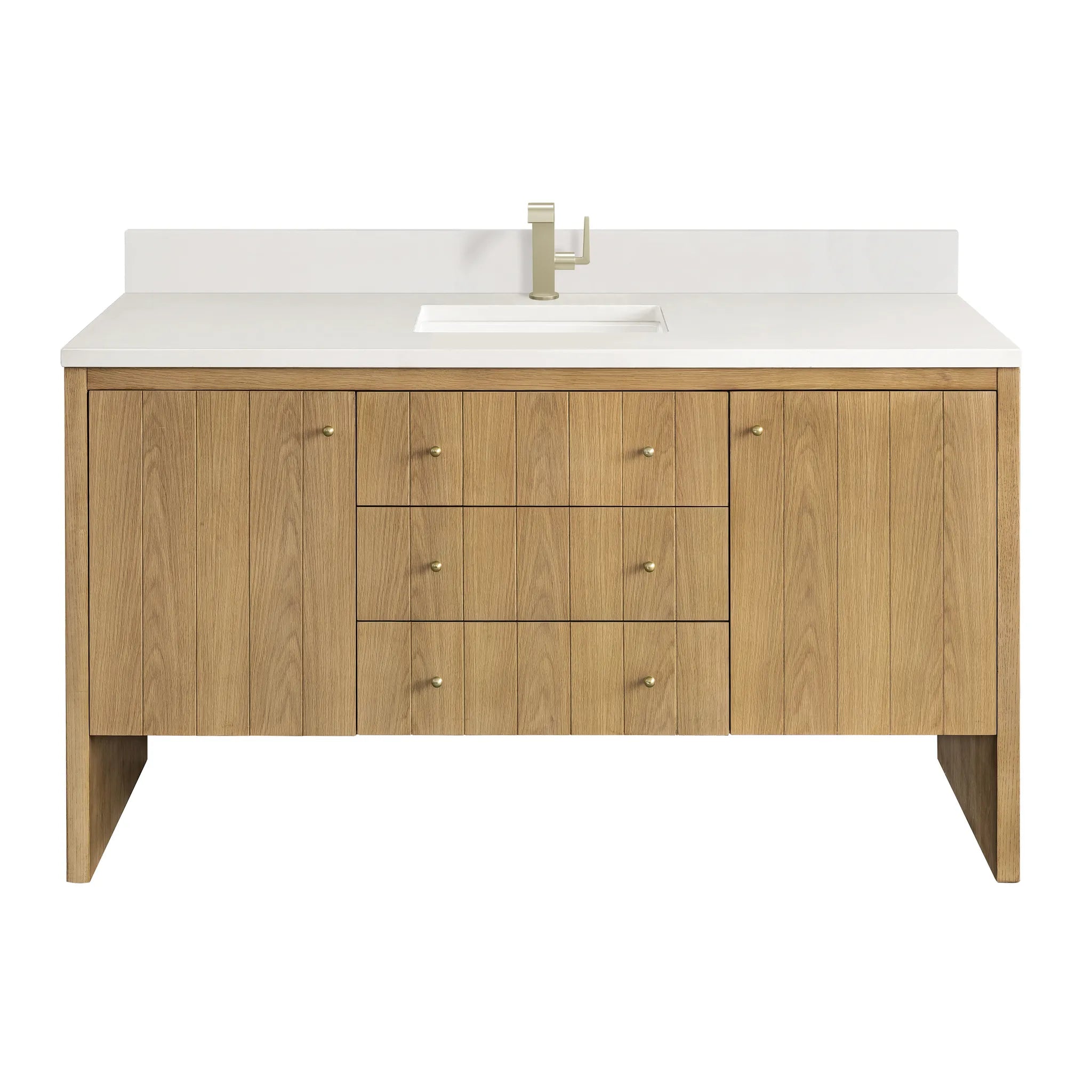 60" Hudson Single Vanity in Light Natural Oak-White Zeus Silestone & Backsplash-Single Hole image