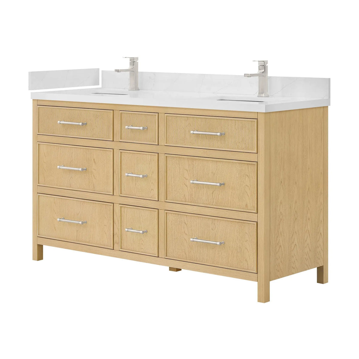 60" Isola Double Bathroom Vanity Scandinavian Oak Brushed Nickel Trim by wyndham View 4