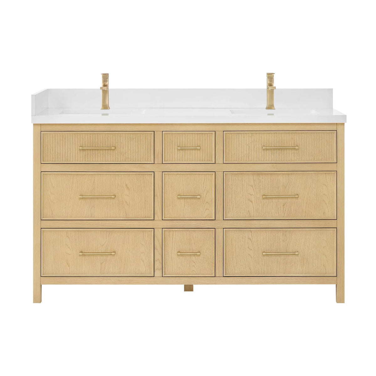 60" Isola Double Bathroom Vanity Scandinavian Oak Satin Bronze Trim by wyndham View 9