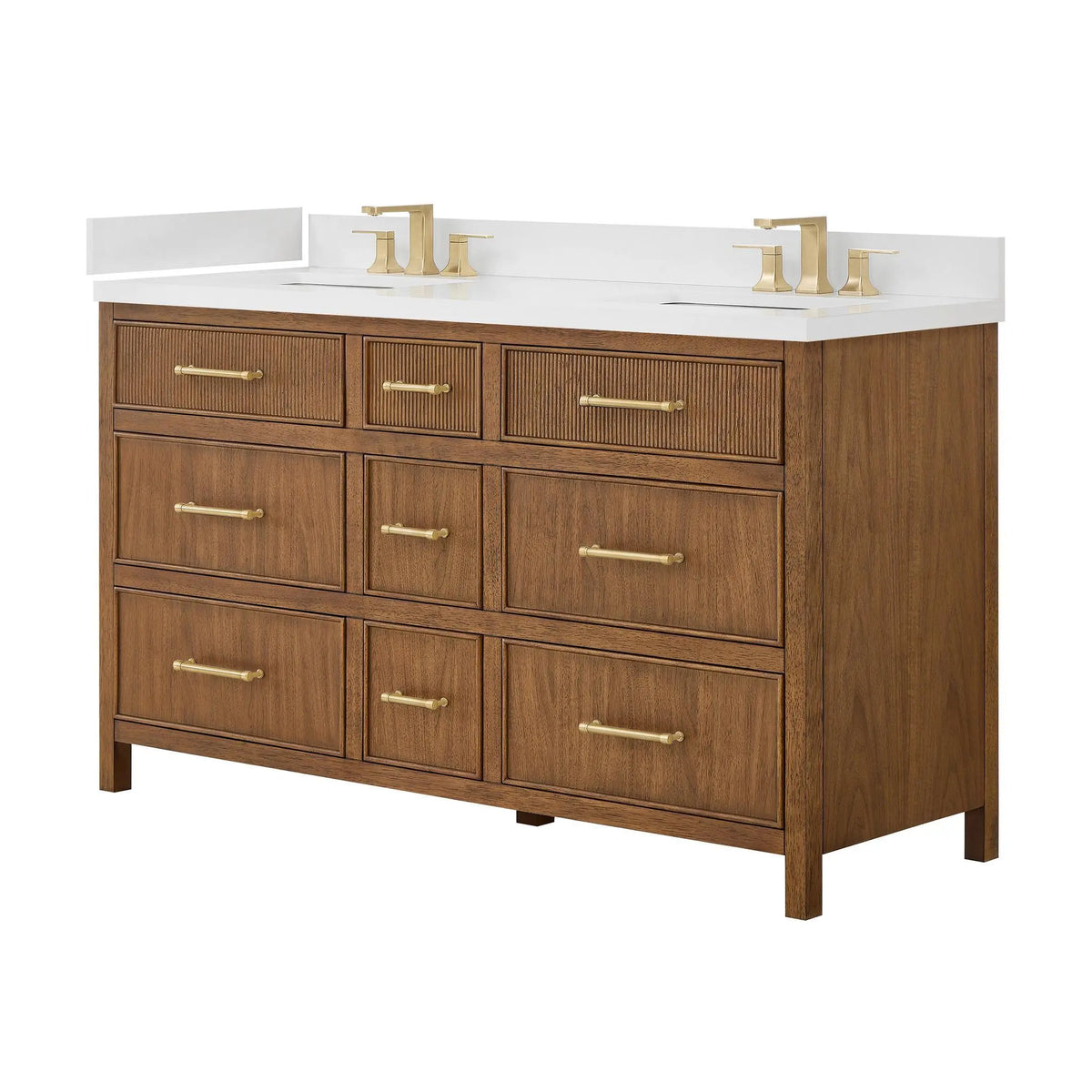 60" Isola Double Bathroom Vanity Toasted Walnut Satin Bronze Trim by wyndham View 16