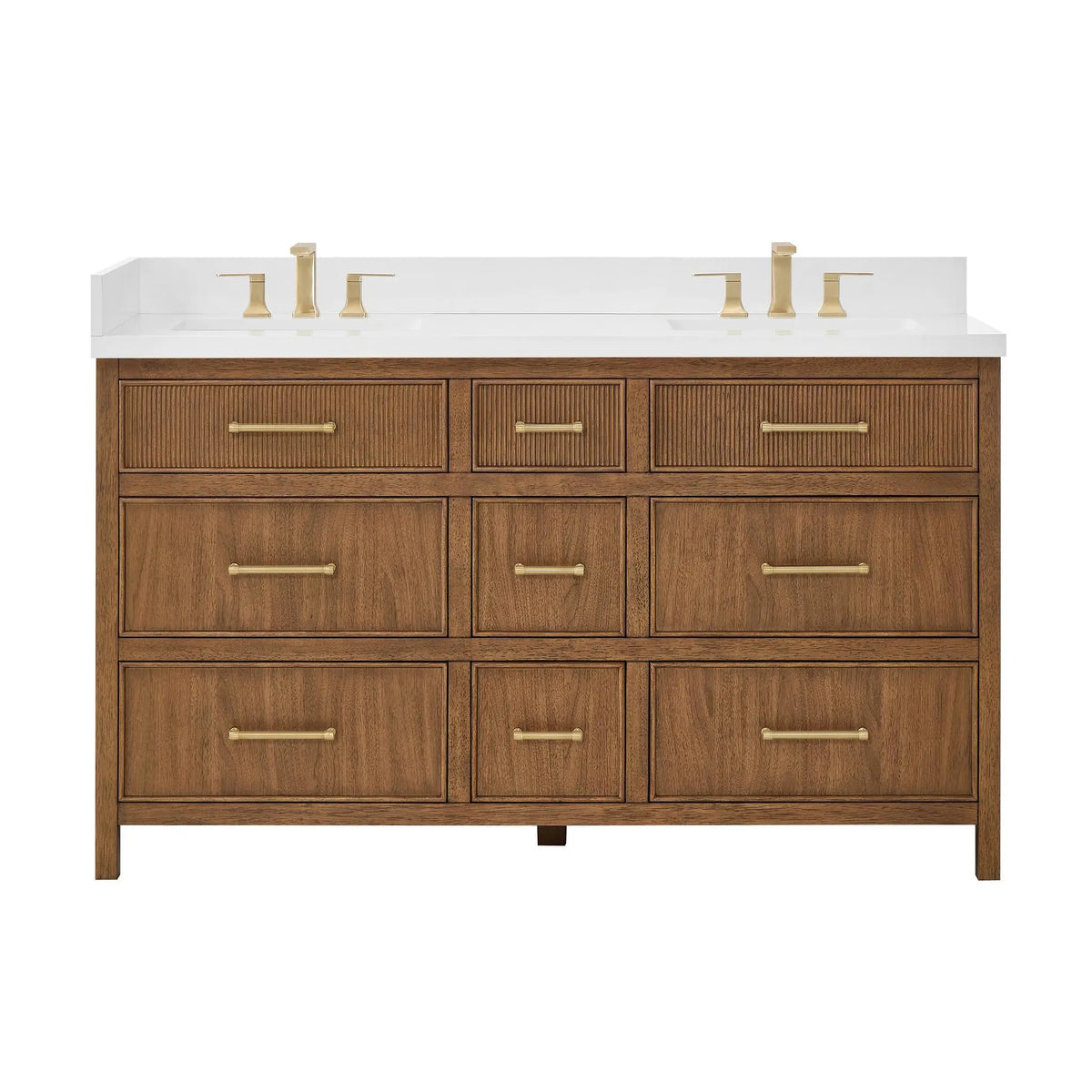 60" Isola Double Bathroom Vanity Toasted Walnut Satin Bronze Trim by wyndham View 13