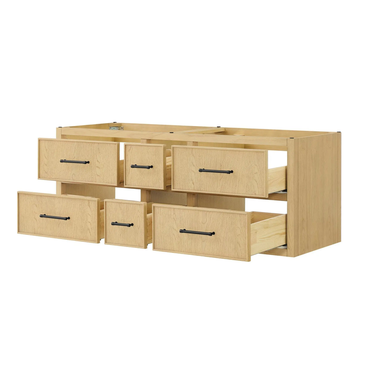 60" Isola Double Wall Mounted Bathroom Vanity Scandinavian Oak Matte Black Trim by wyndham View 18