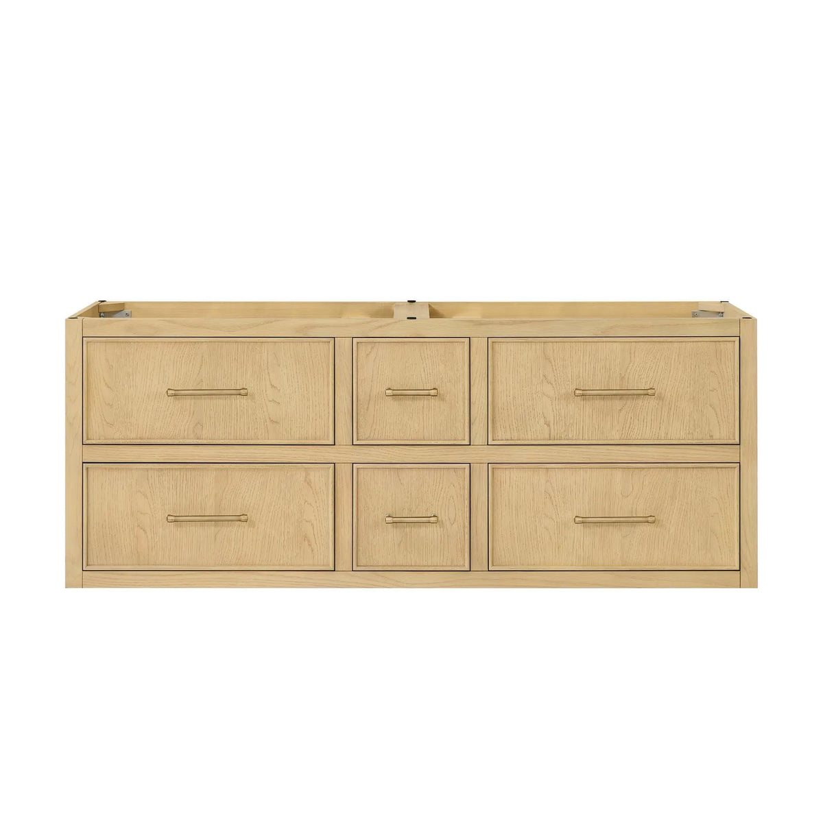 60" Isola Double Wall Mounted Bathroom Vanity Scandinavian Oak Satin Bronze Trim by wyndham View 17