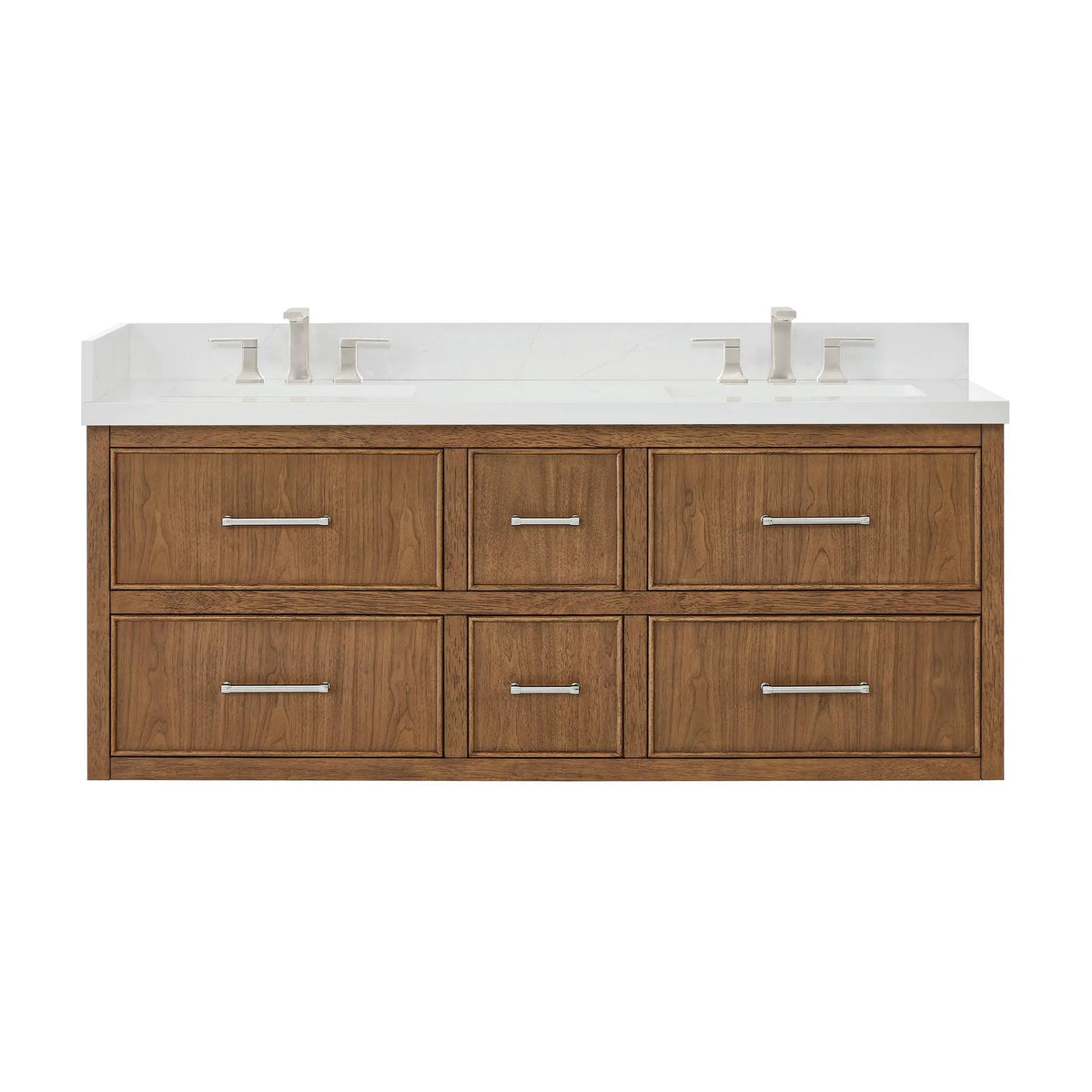 60" Isola Double Wall Mounted Bathroom Vanity Toasted Walnut Brushed Nickel Trim by wyndham View 5
