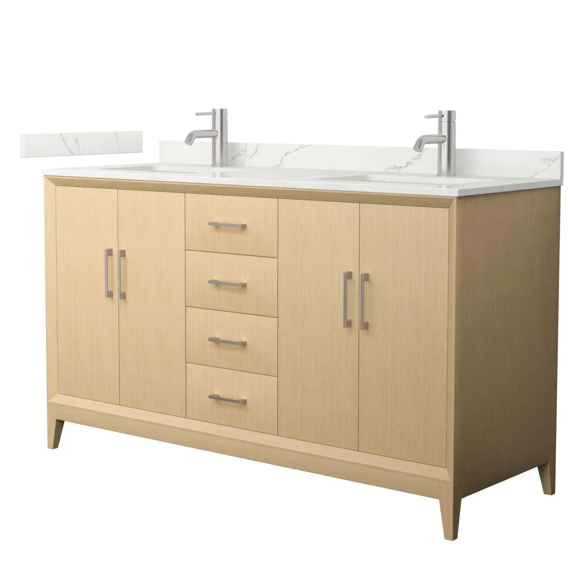 60" Janna Double Bathroom Vanity in White Oak with Brushed Nickel Trim by Wyndham