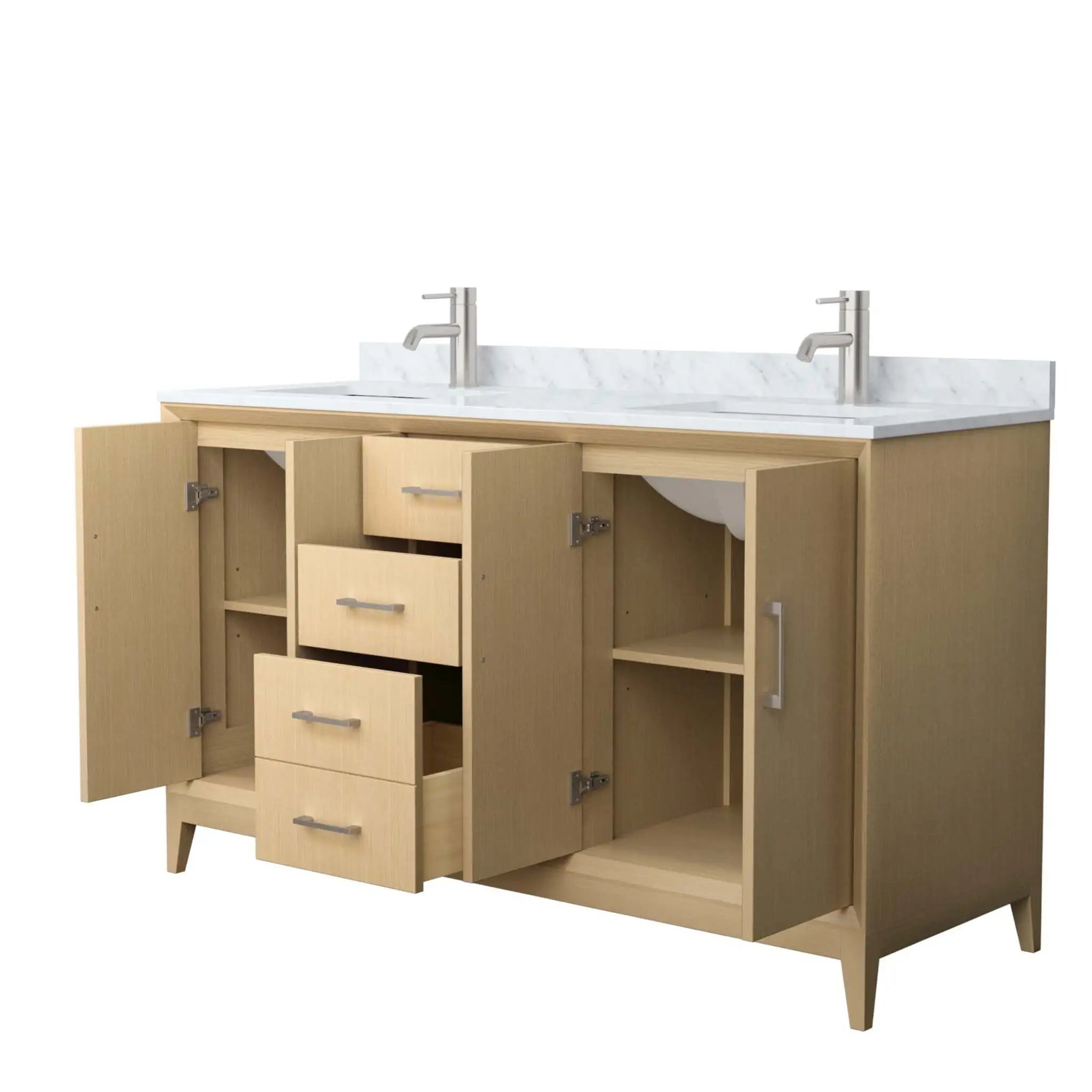 60" Janna Double Bathroom Vanity in White Oak with Brushed Nickel Trim by Wyndham