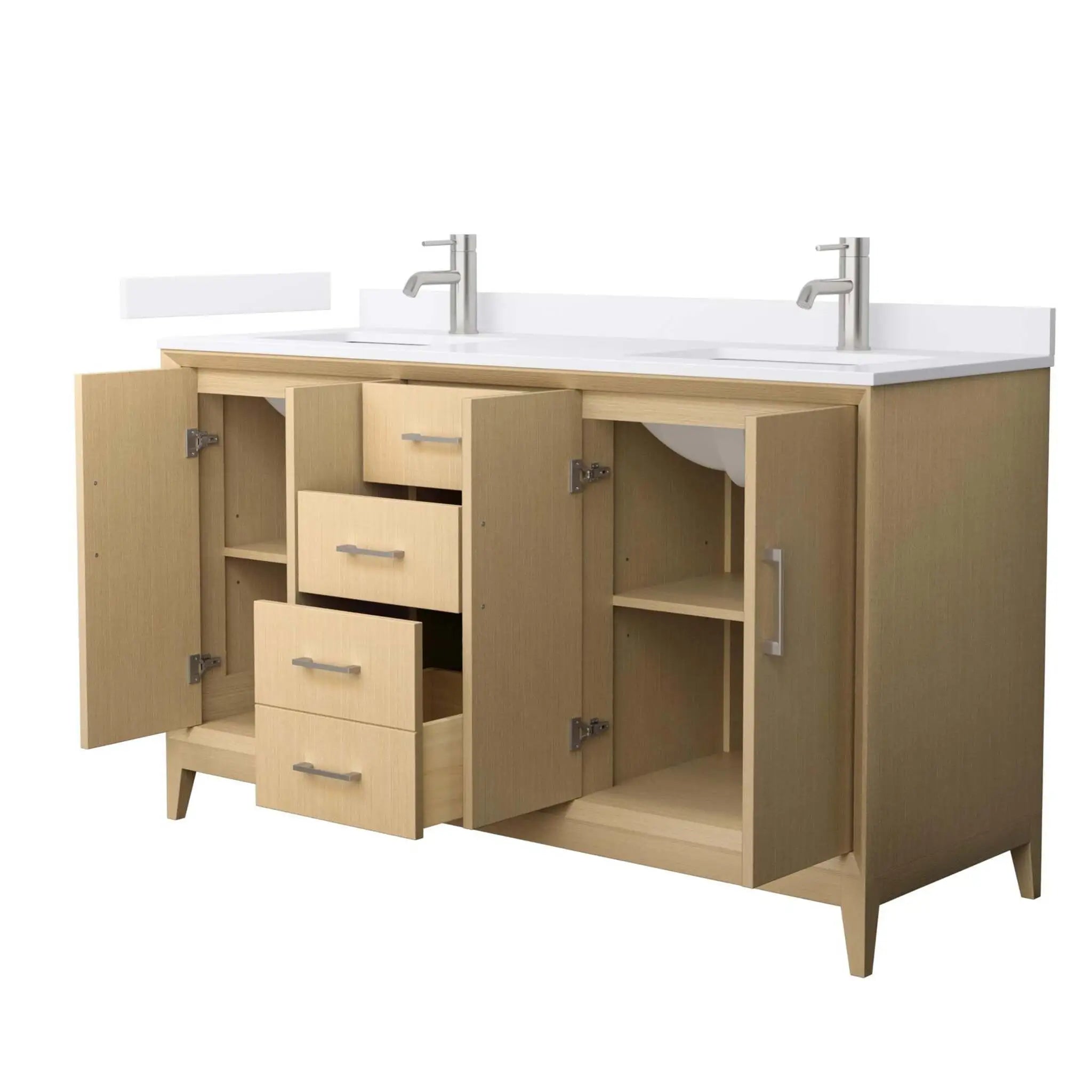 60" Janna Double Bathroom Vanity in White Oak with Brushed Nickel Trim by Wyndham