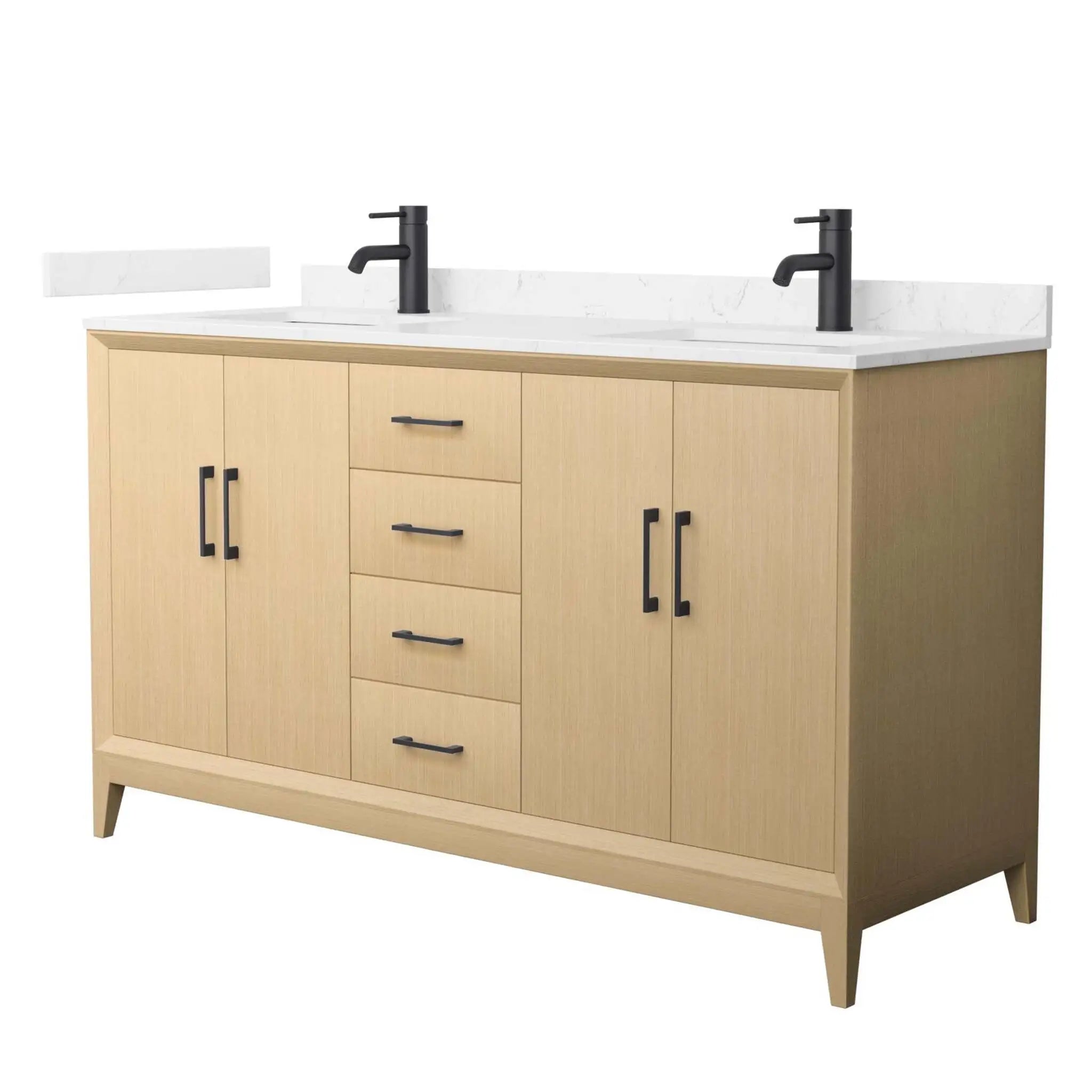 60" Janna Double Bathroom Vanity in White Oak with Matte Black Trim by Wyndham