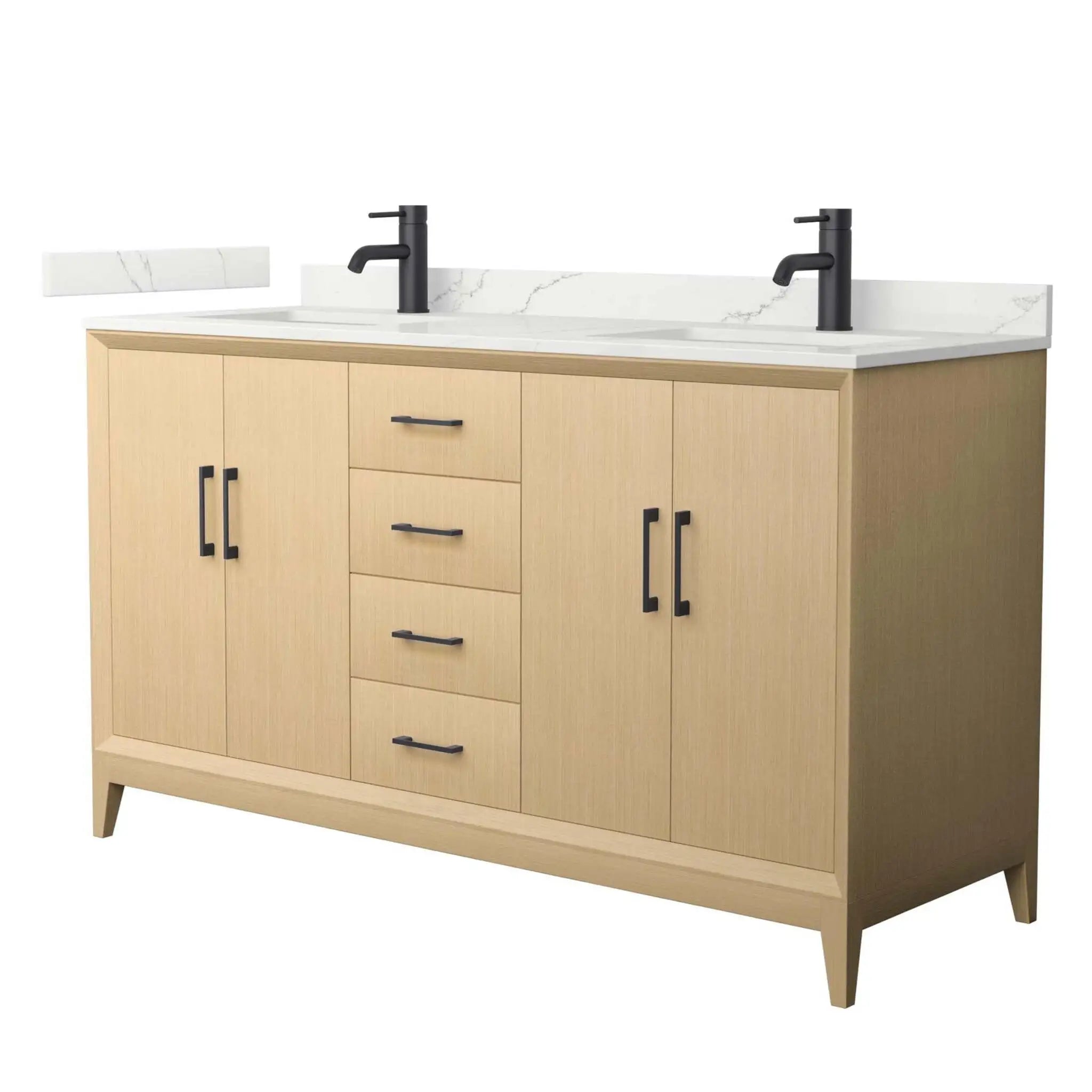 60" Janna Double Bathroom Vanity in White Oak with Matte Black Trim by Wyndham
