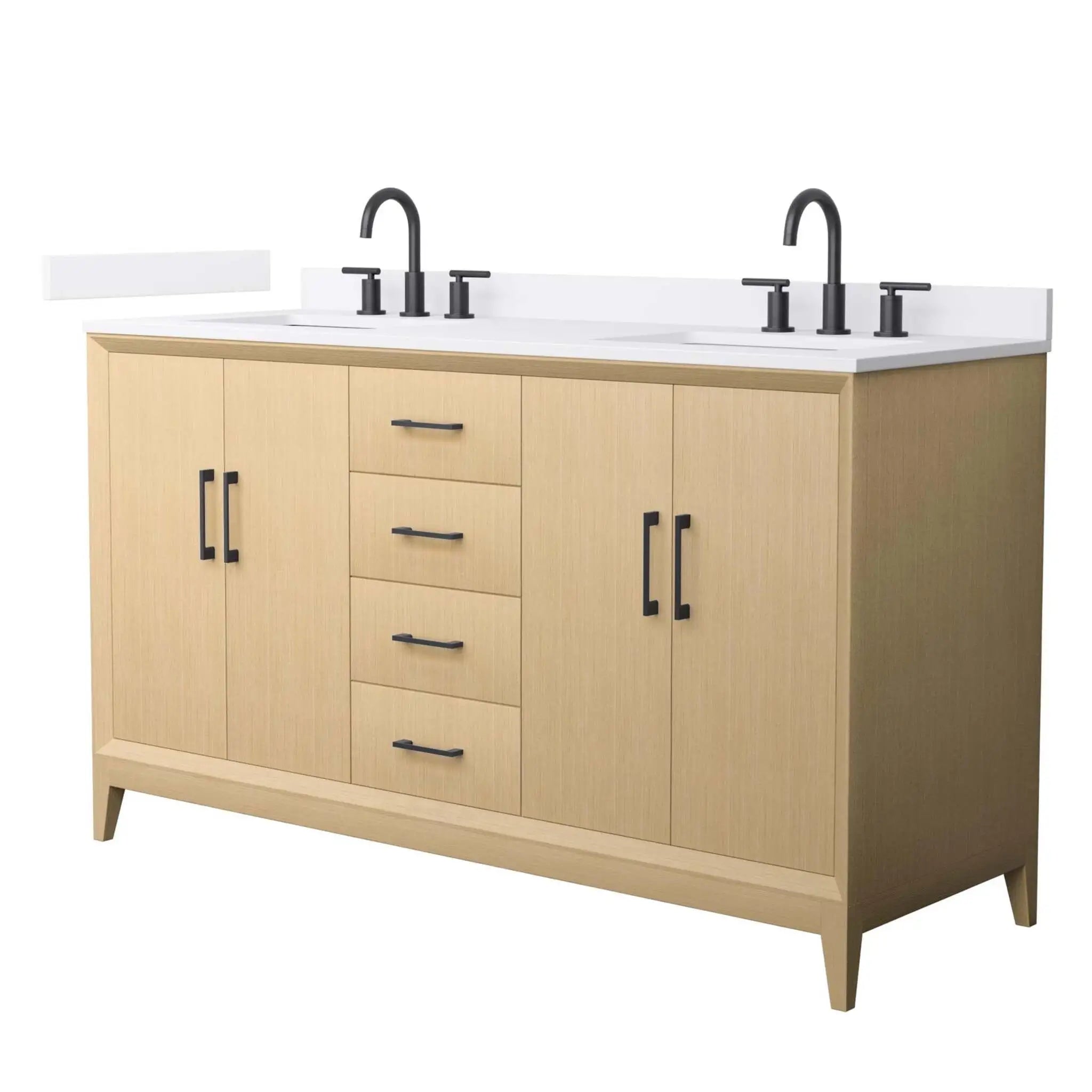 60" Janna Double Bathroom Vanity in White Oak with Matte Black Trim by Wyndham